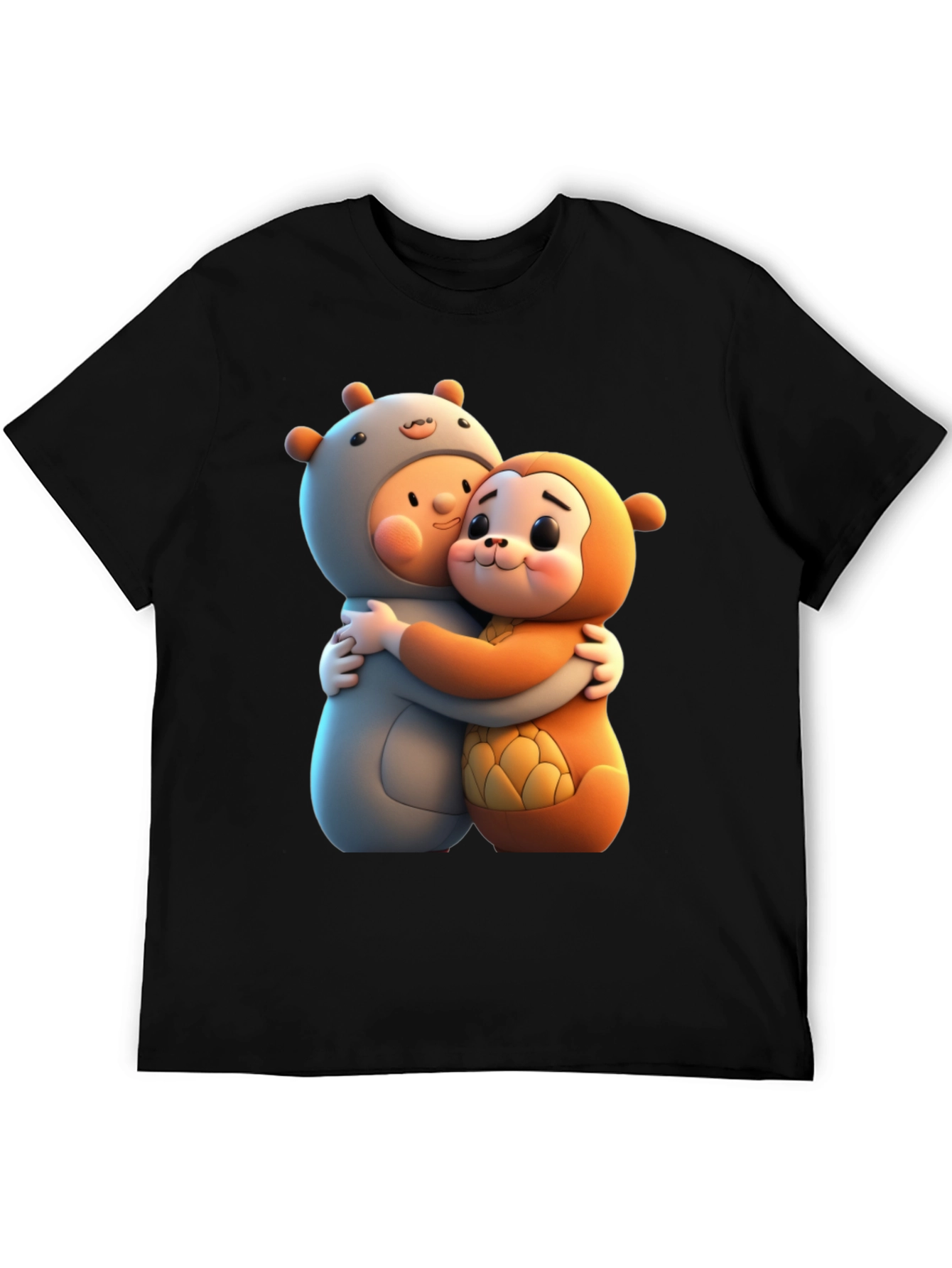 Black Cute Cartoon Character Hug Graphic Tee view 5