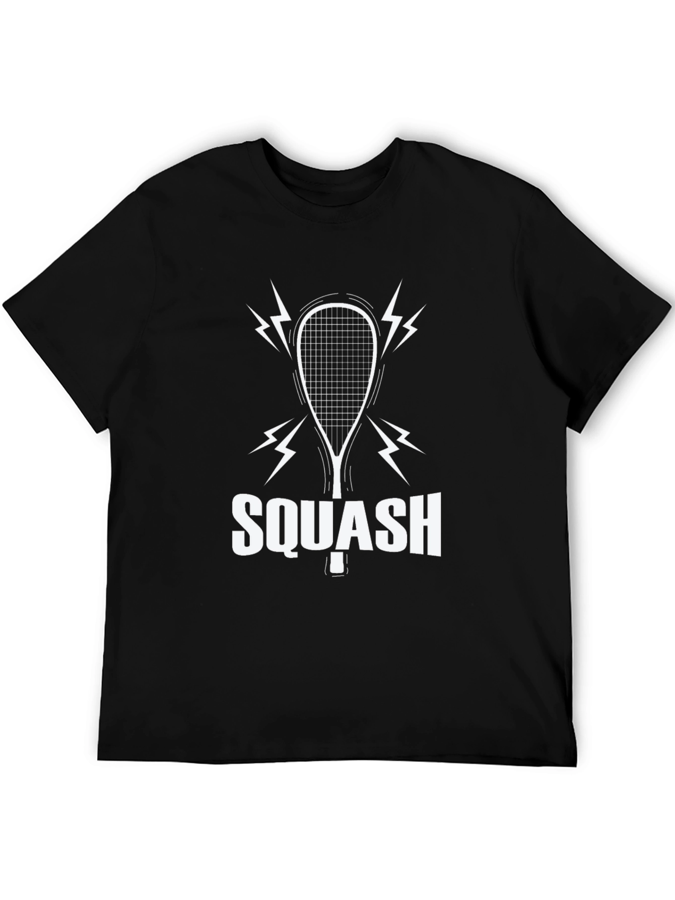 Black Squash Racket Graphic T-Shirt - Black Cotton Tee view 5