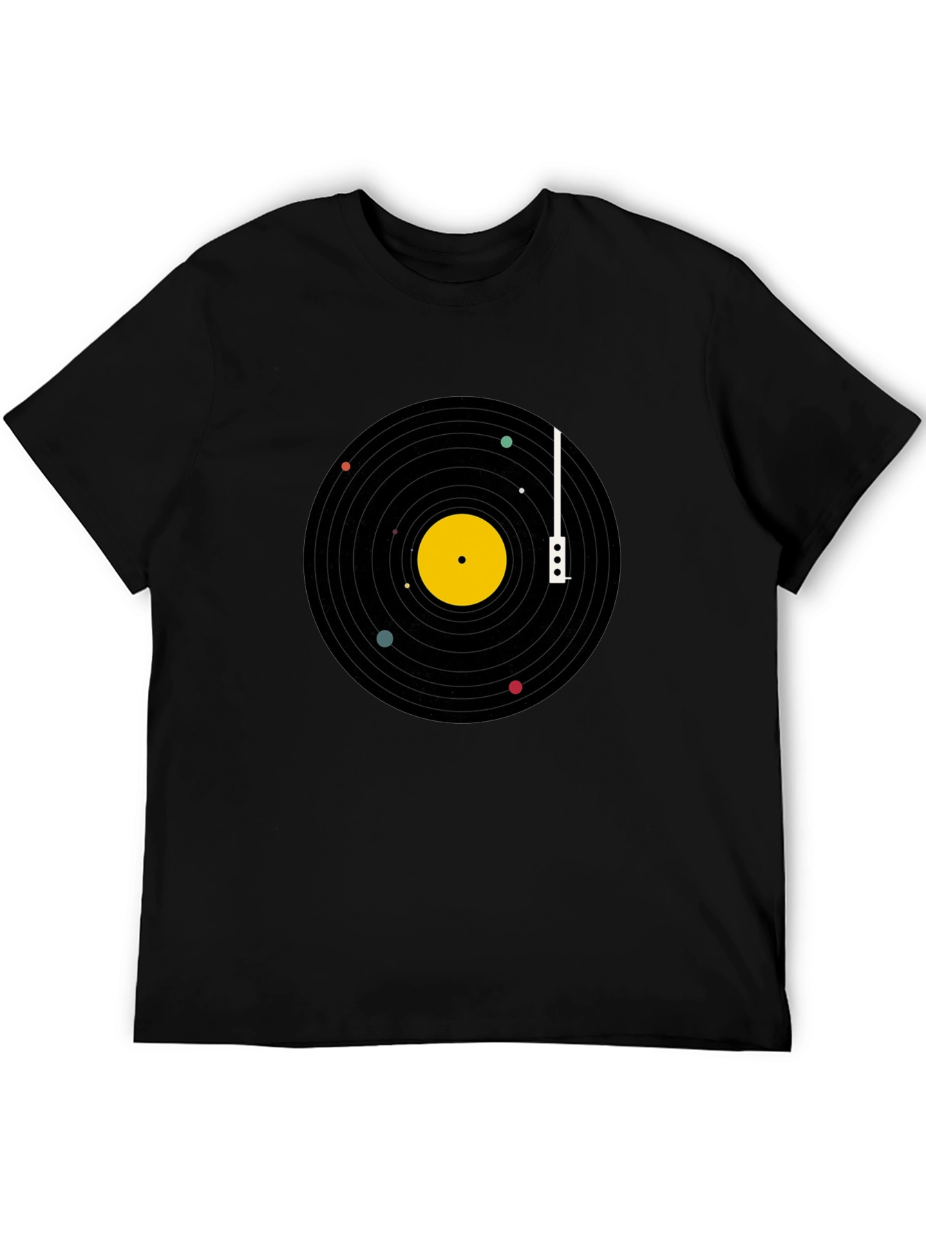 Black Planetary Vinyl Record T-Shirt - Black Cotton Tee view 5