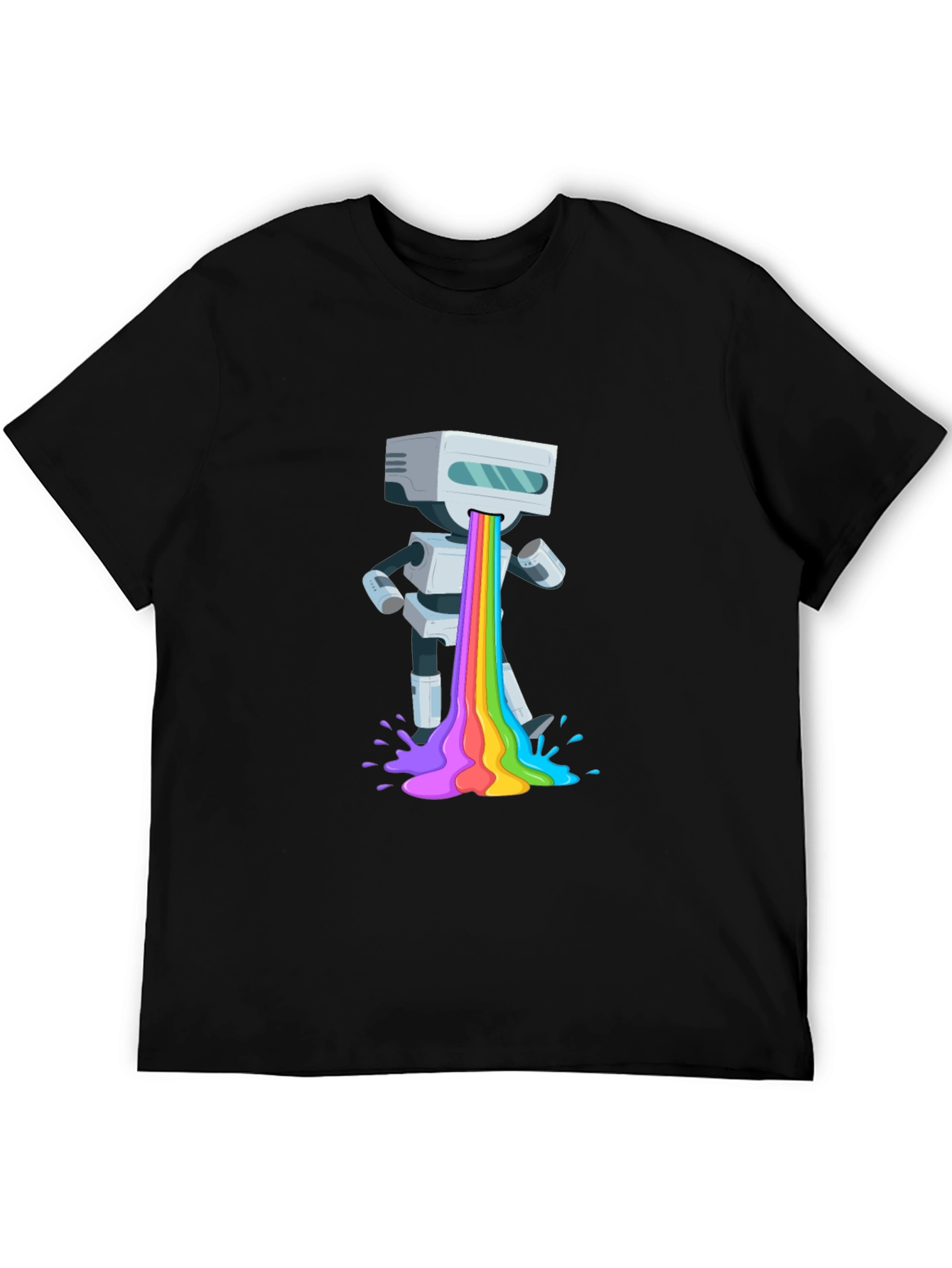 Black Robot Rainbow Puke Graphic T-Shirt view 5