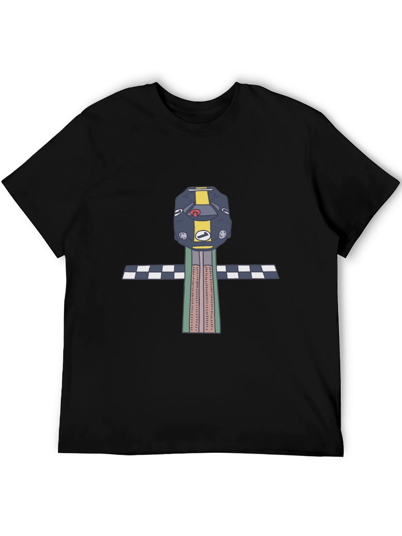 Black Retro Race Car T-Shirt - Checkered Finish view 5