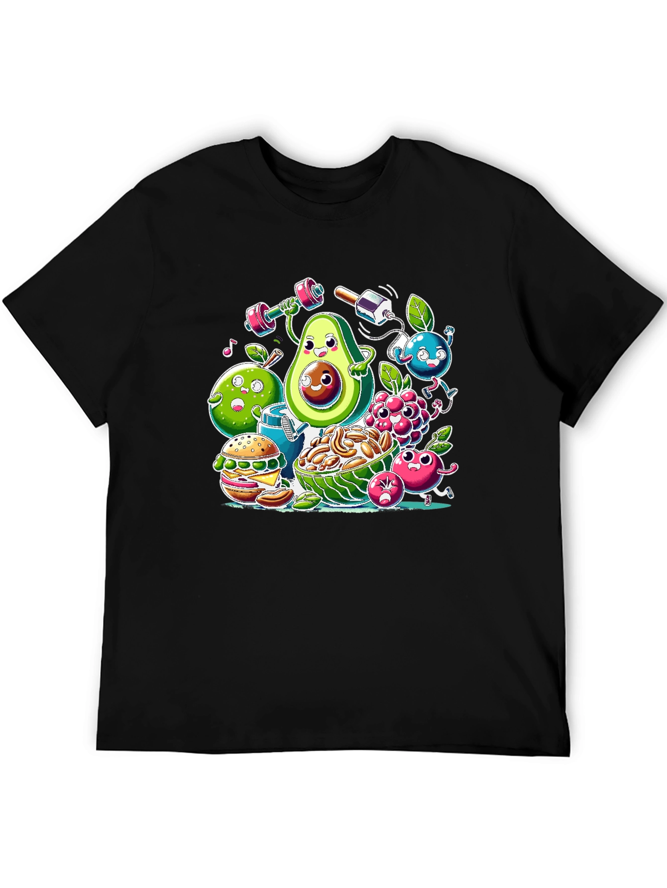 Black Funny Healthy Lifestyle Cartoon T-Shirt view 5