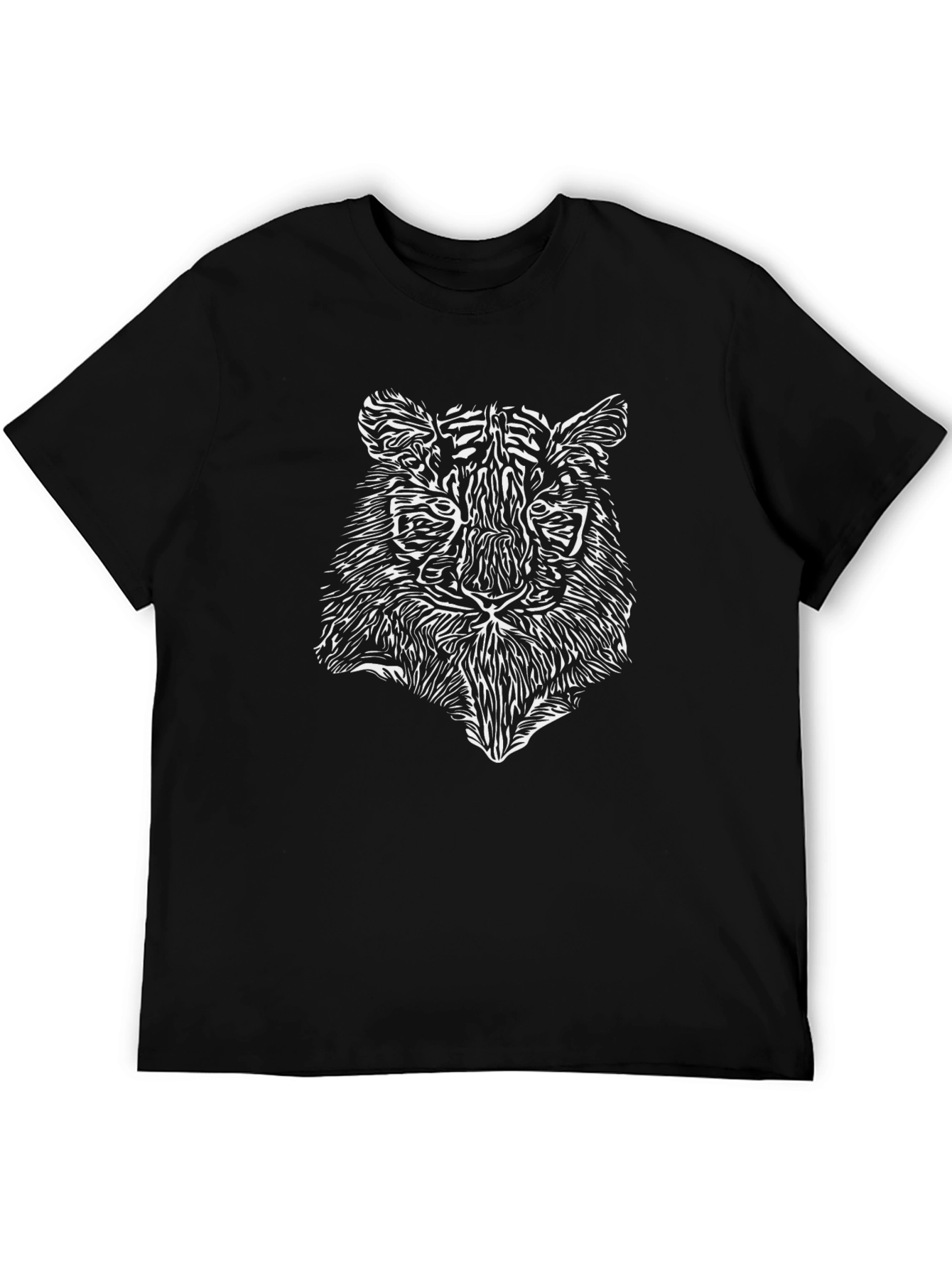 Black Abstract Tiger Graphic Men's Black Tee view 5