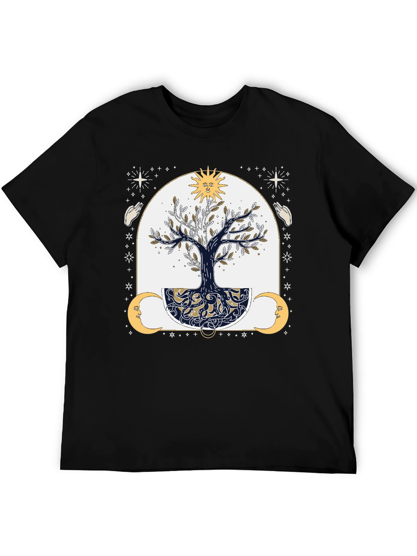 Black Mystic Tree Graphic Tee - Sun, Moon, and Stars view 5