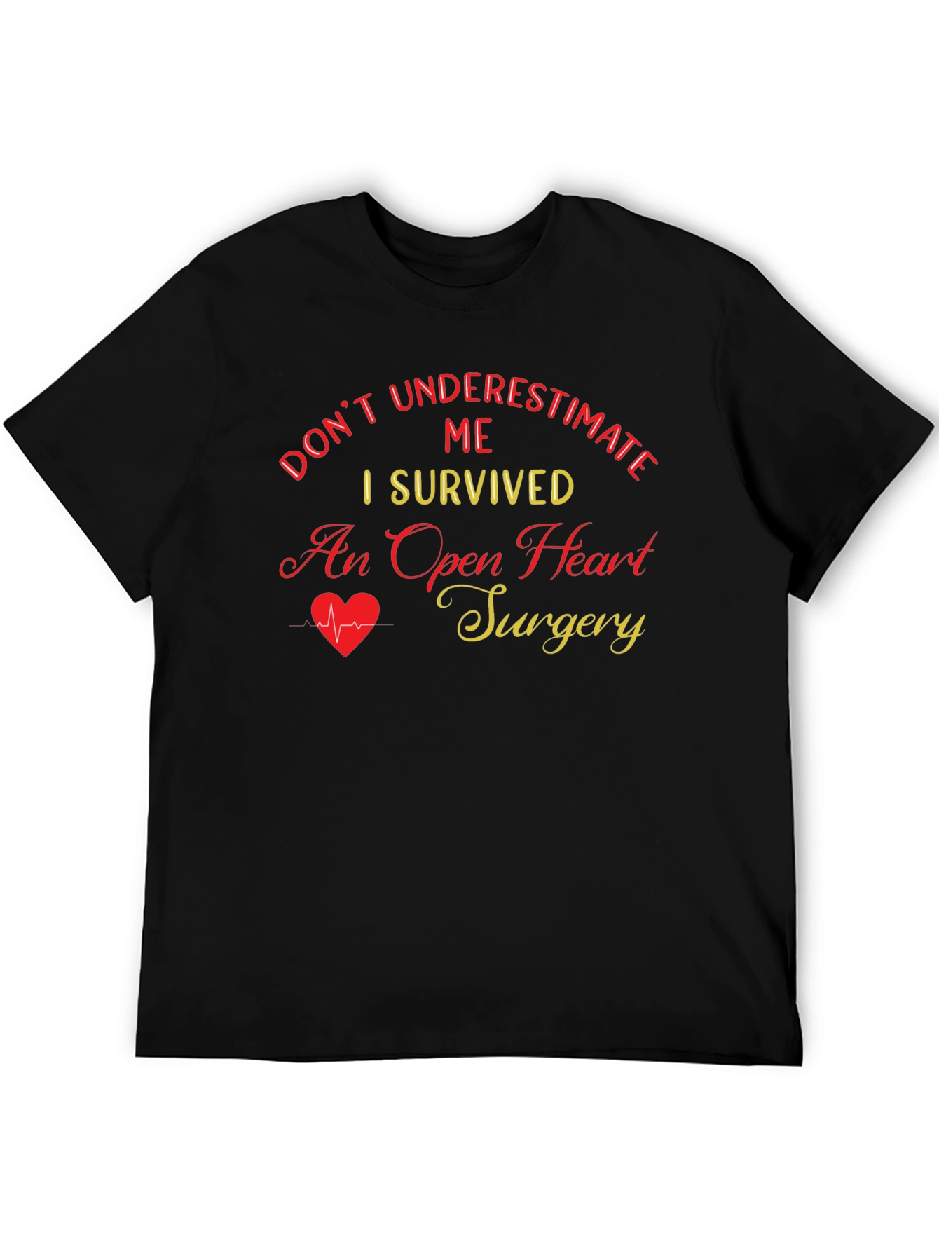 Black I Survived Open Heart Surgery Black T-Shirt view 5