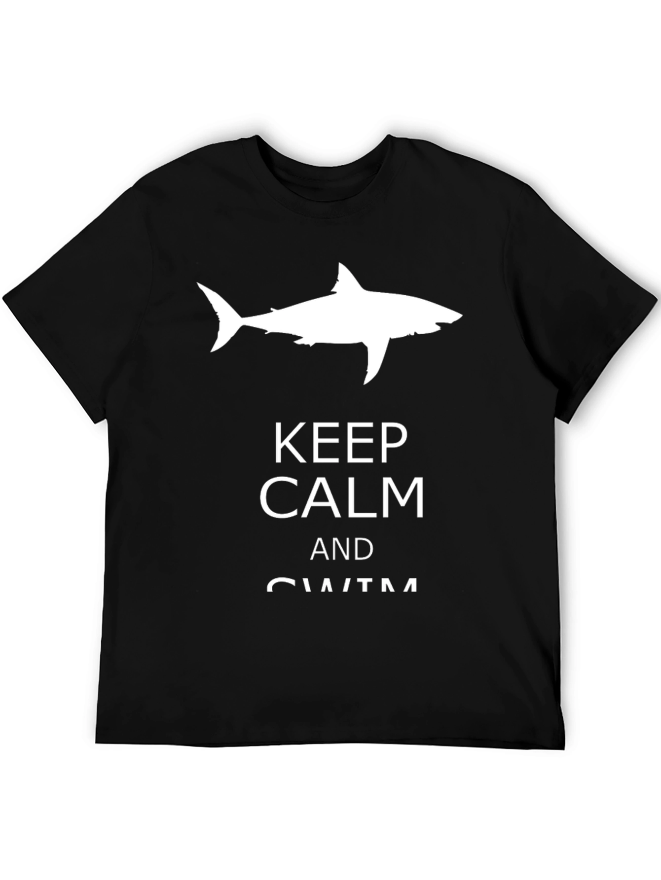 Black Keep Calm and Swim Black T-Shirt with Shark view 5