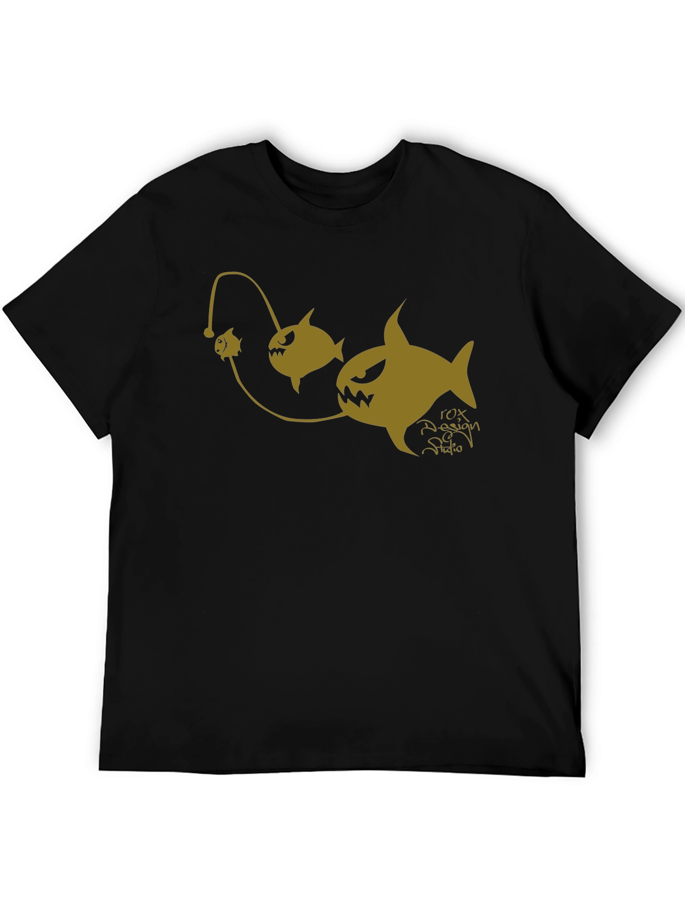 Black Anglerfish Cartoon Graphic Black T-Shirt view 5