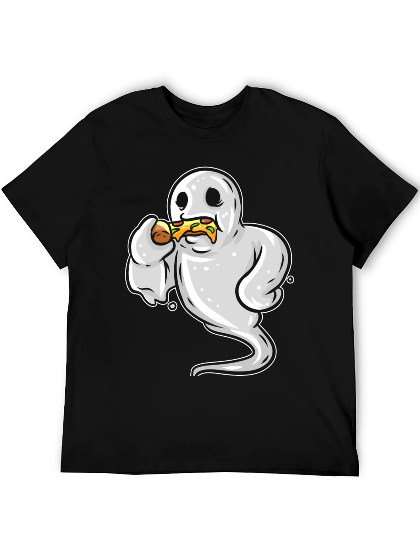 Black Ghost Eating Pizza Funny Graphic Tee view 5