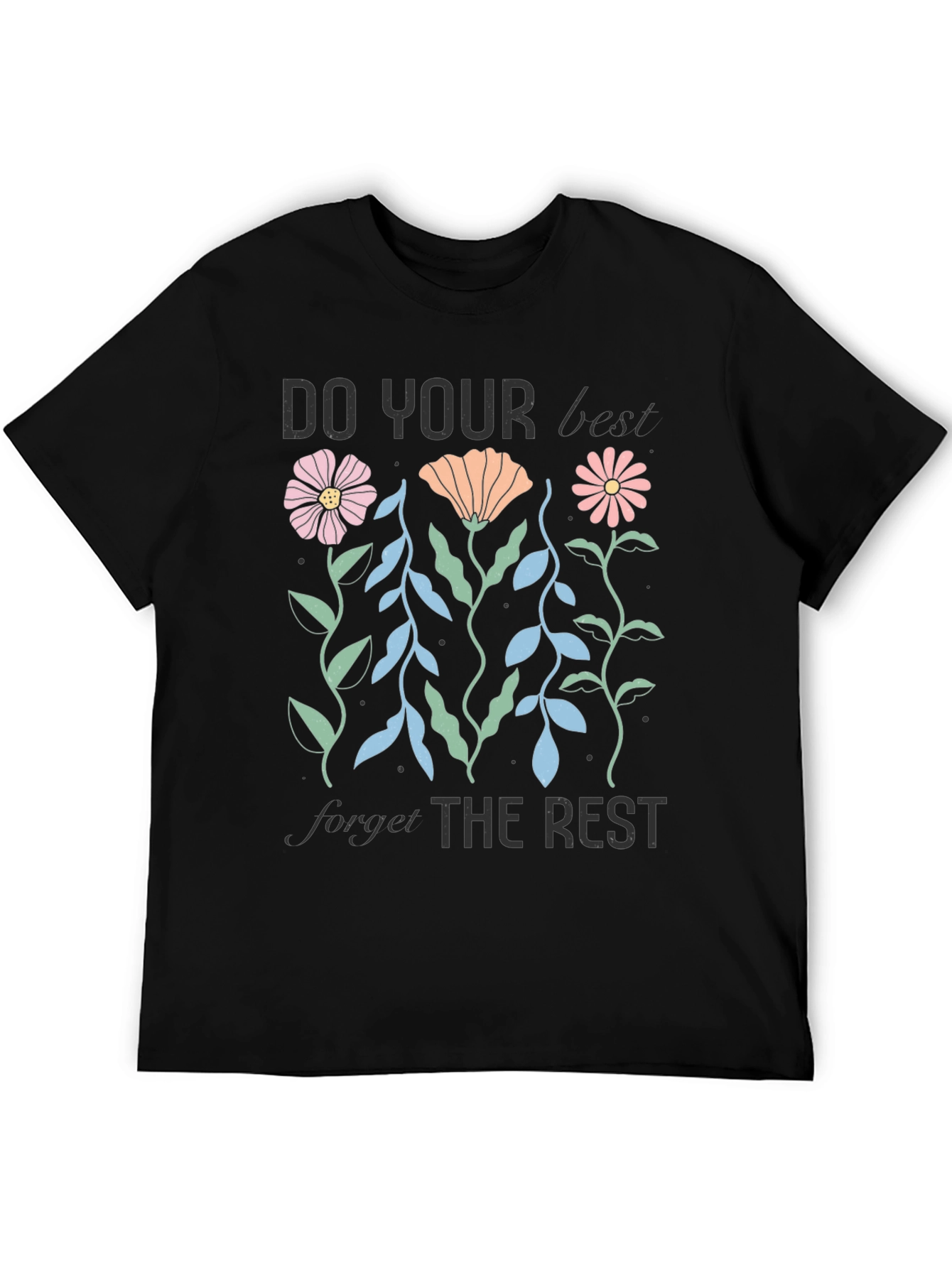 Black Motivational Floral Graphic T-Shirt view 5
