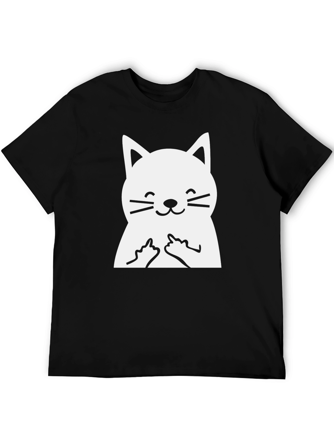 Black Funny Cat Middle Finger Graphic T-Shirt view 5