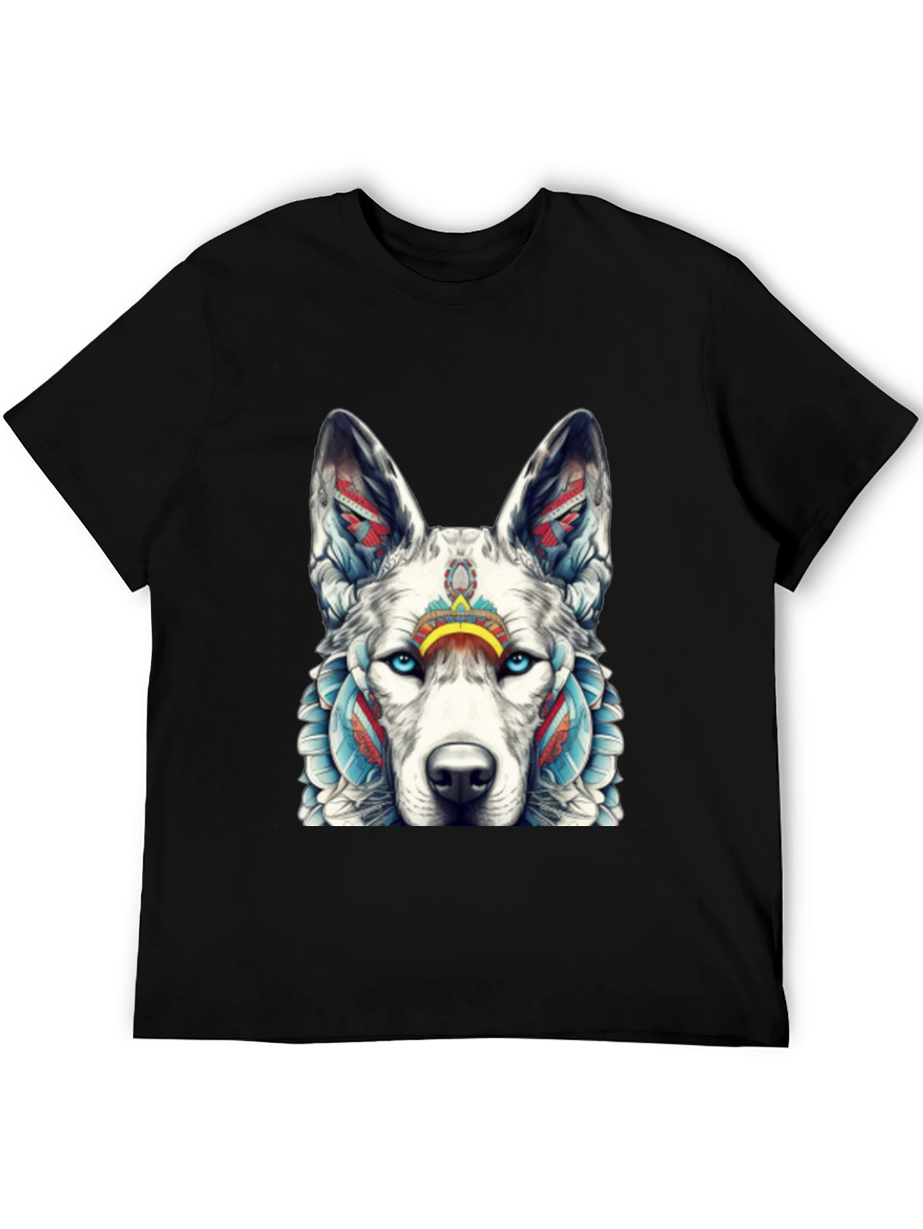 Black Wolf Graphic Tee - Tribal Style T-Shirt view 5