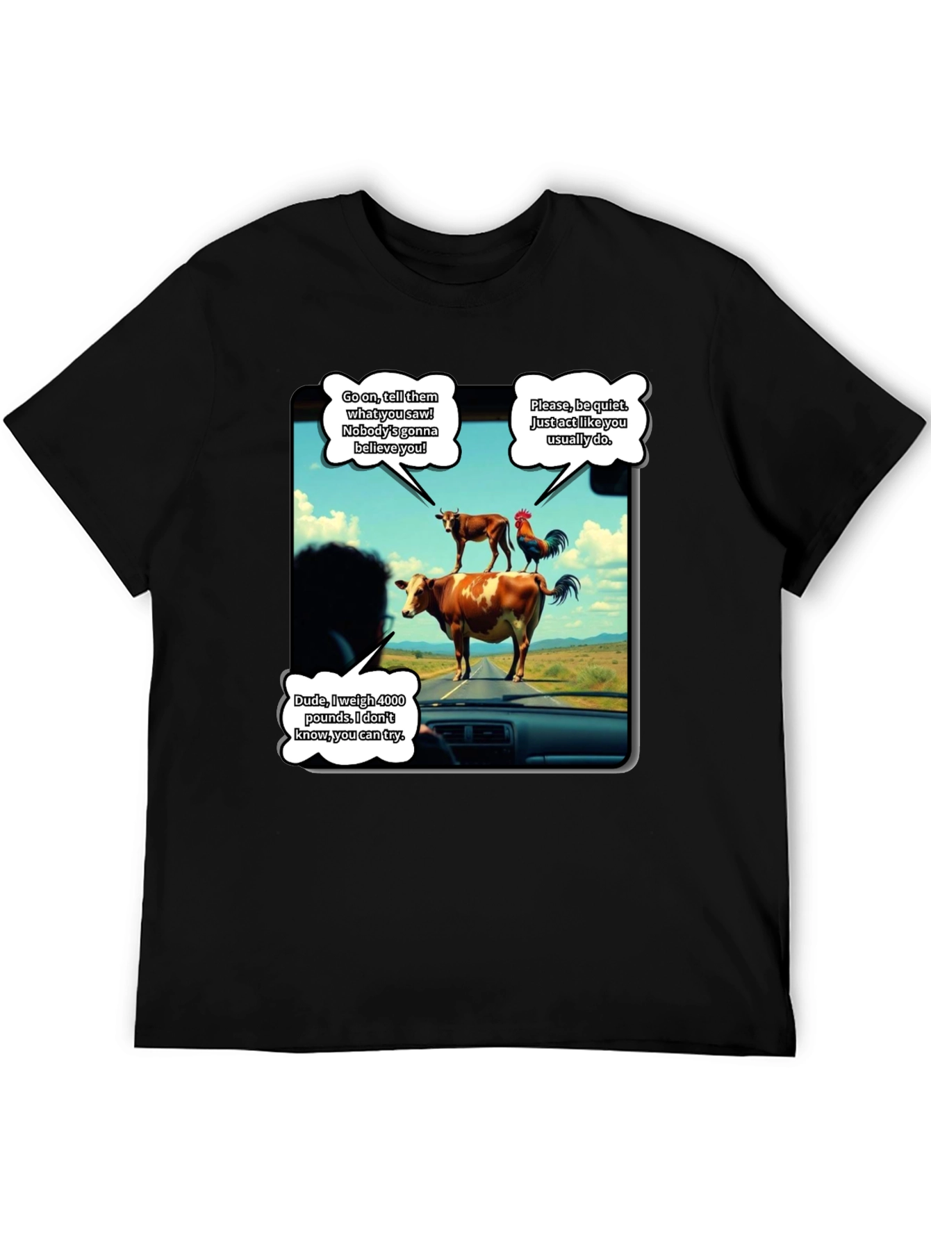 Black Talking Animals Graphic T-Shirt - Novelty Tee view 5