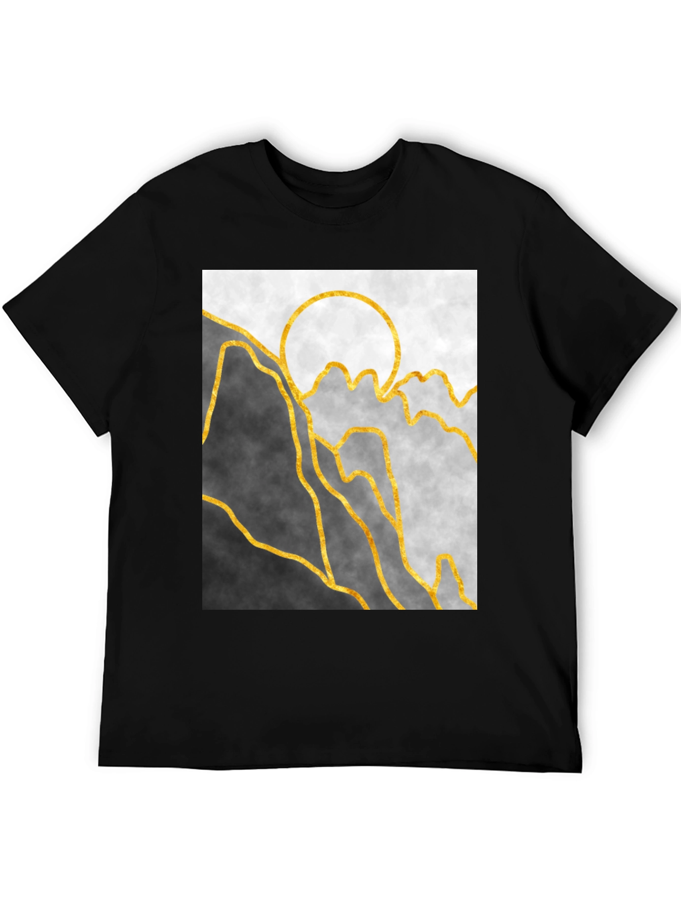 Black Abstract Mountain & Sun Graphic Tee view 5