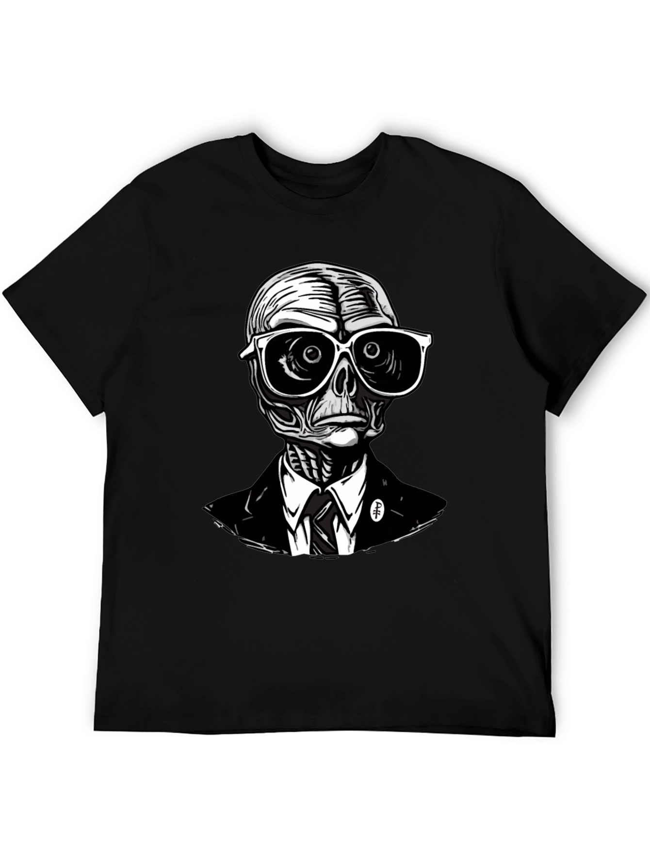 Black Skeleton in Suit Graphic Tee - Unique Design view 5