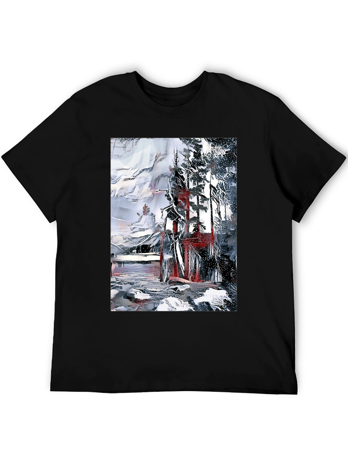 Black Abstract Winter Scene Black T-Shirt view 5