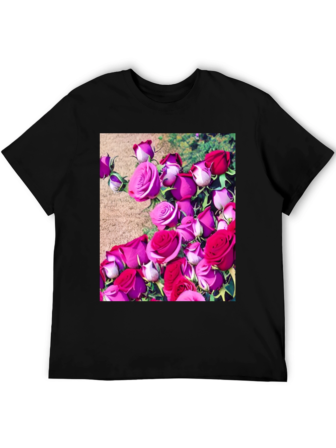 Black Floral Print T-Shirt: Roses Graphic Tee view 5