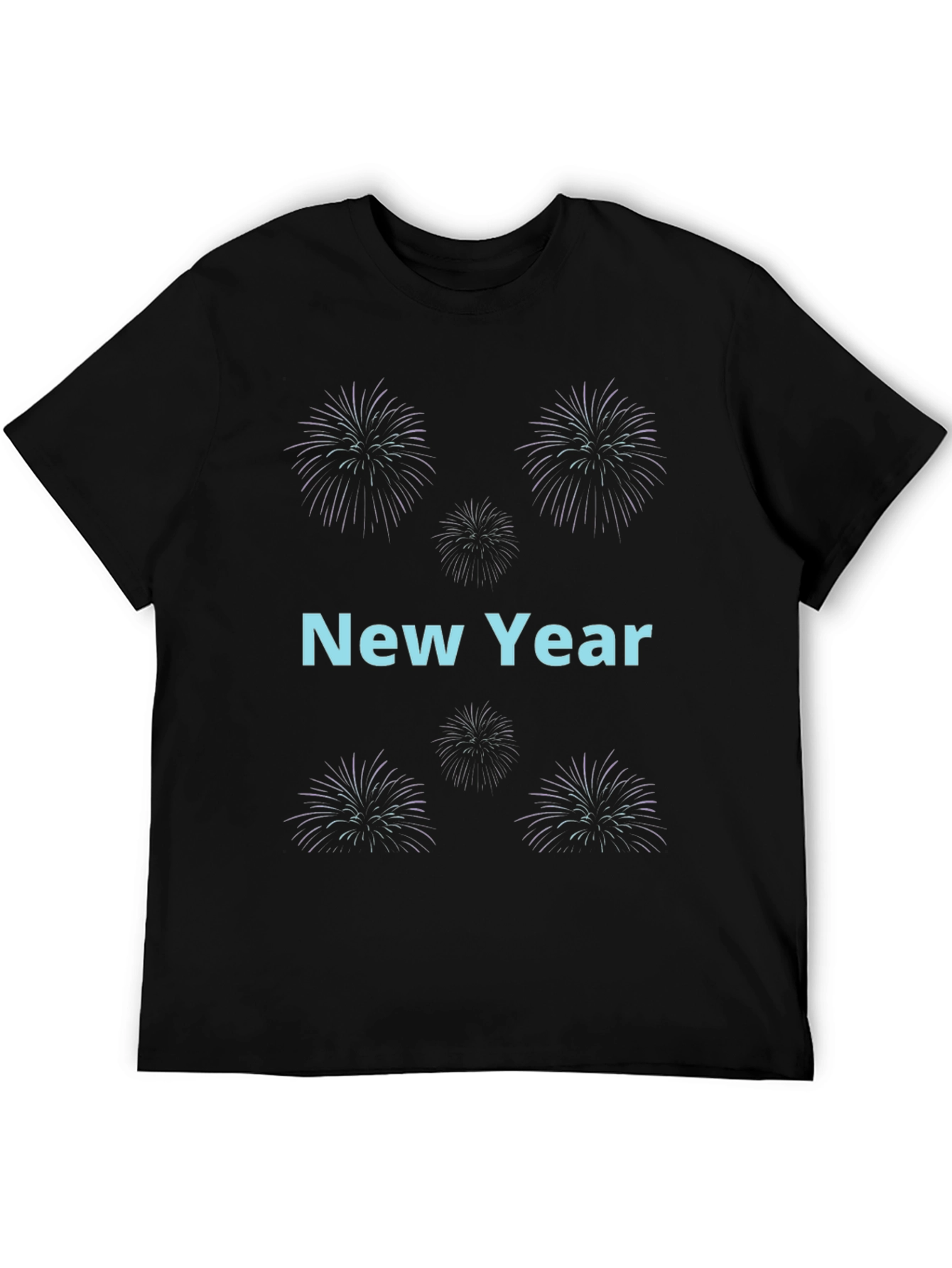 Black New Year Fireworks Graphic Tee - Black Cotton Blend view 5
