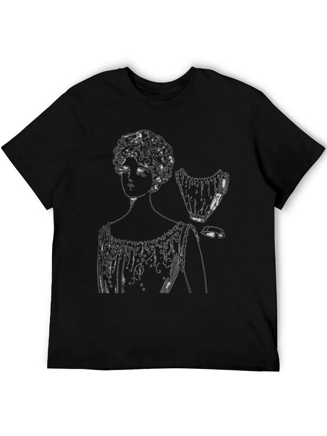 Black Vintage Sketch Tee - Elegant Woman's Portrait view 5