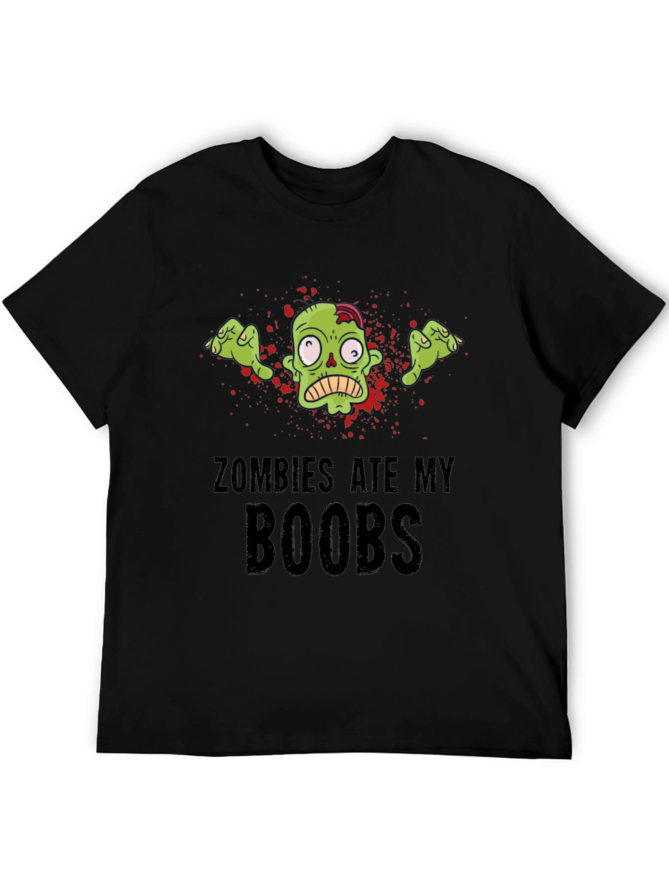 Black Zombies Ate My Boobs Graphic T-Shirt - Black Cotton Tee view 5