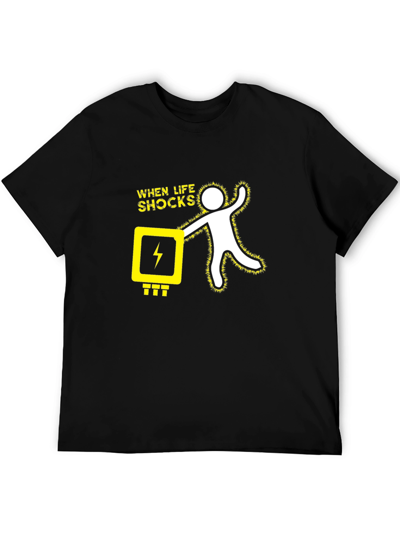 Black When Life Shocks Humor Graphic T-Shirt view 5
