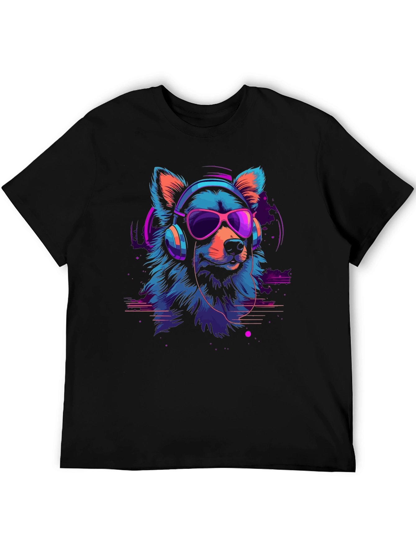 Black Cool Neon Dog Graphic T-Shirt view 5