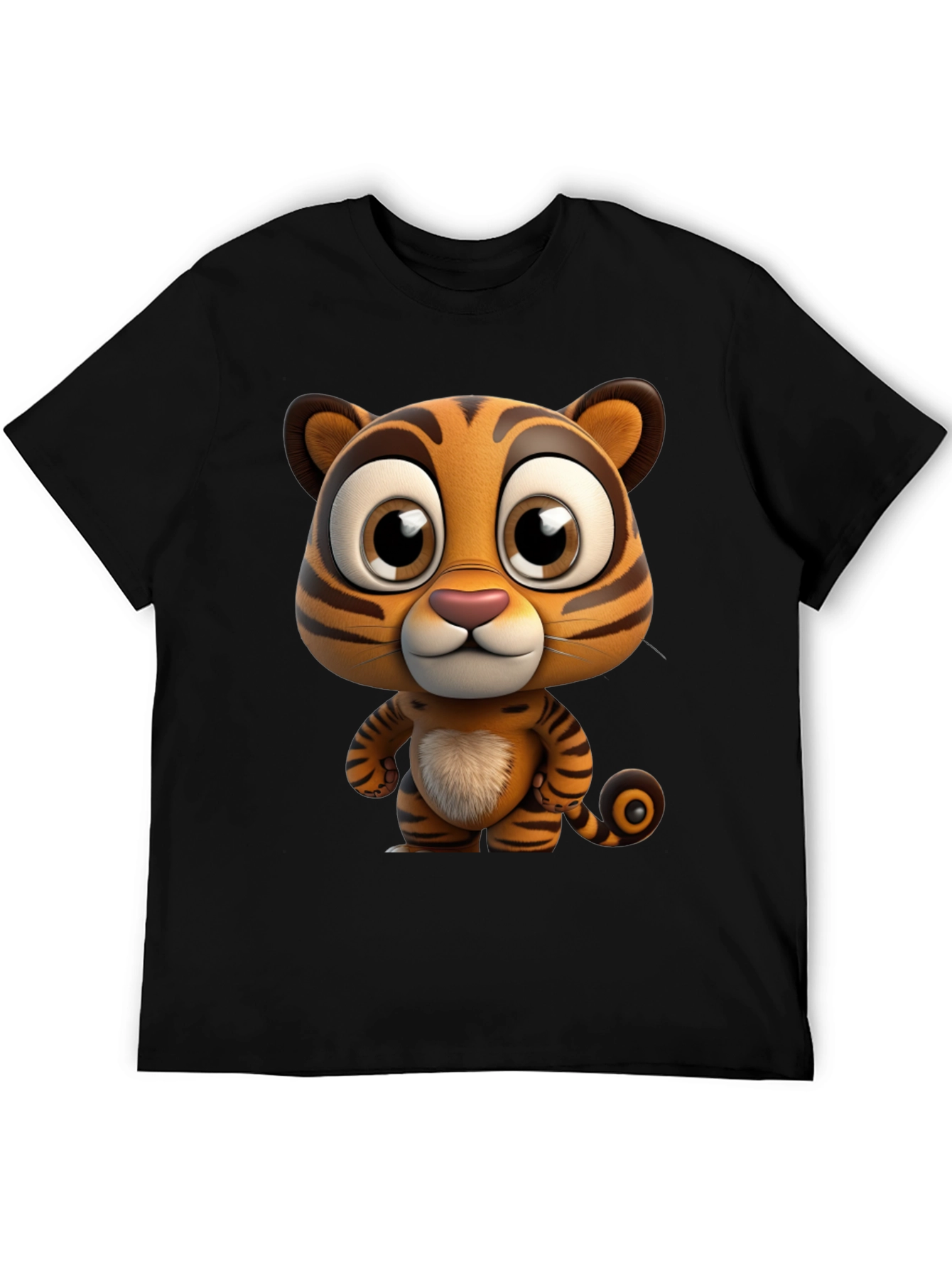 Black Cartoon Tiger Graphic Tee - Soft Black Cotton T-Shirt view 5
