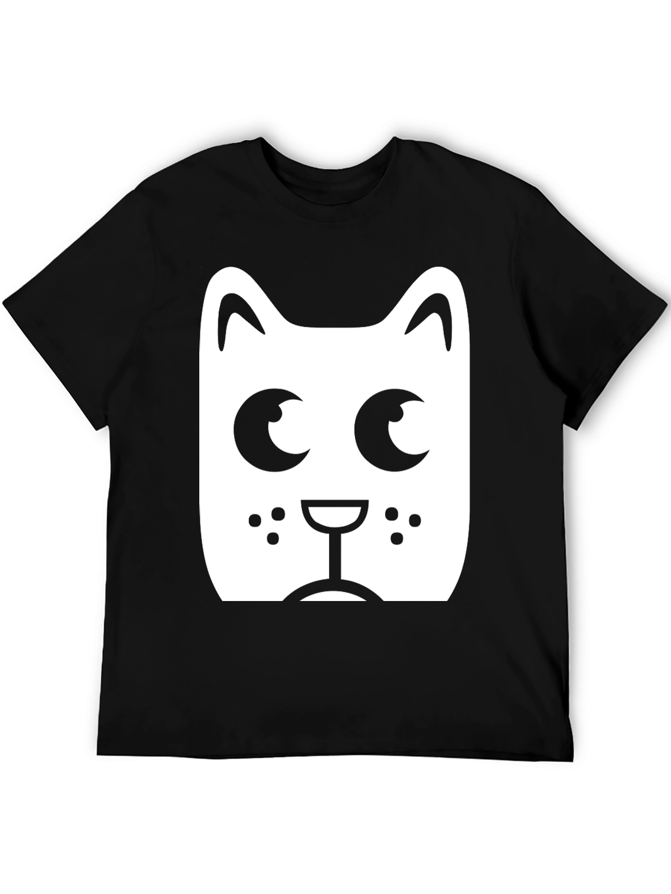 Black Cute Cartoon Cat Face Black T-Shirt view 5