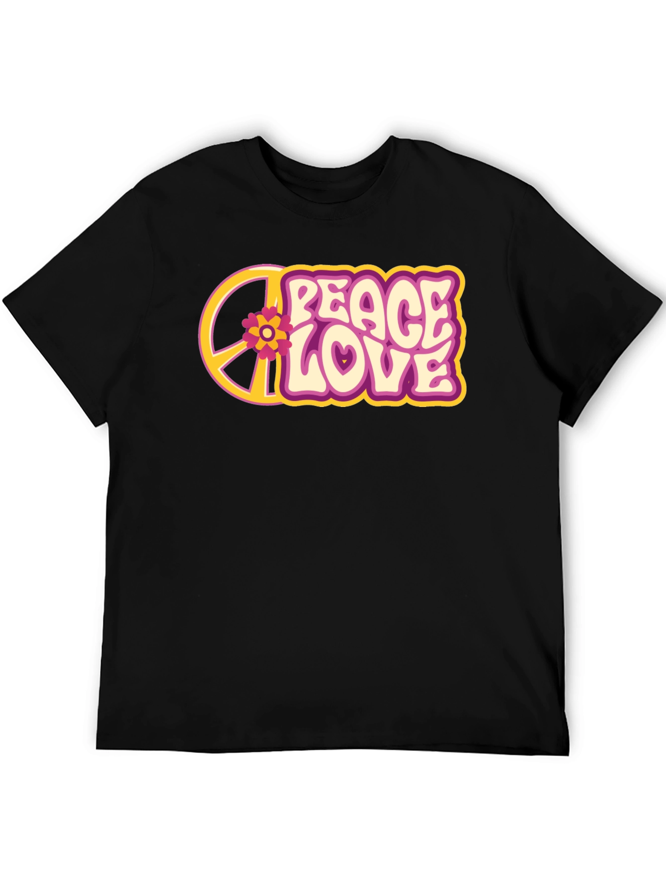 Black Peace Love Flower Graphic Tee - Retro Style view 5
