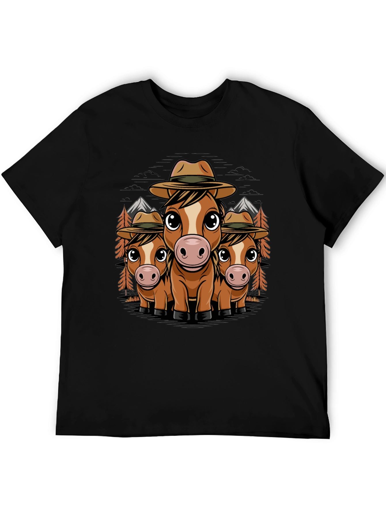 Black Cute Horse Ranger T-Shirt - Black Cotton Tee view 5