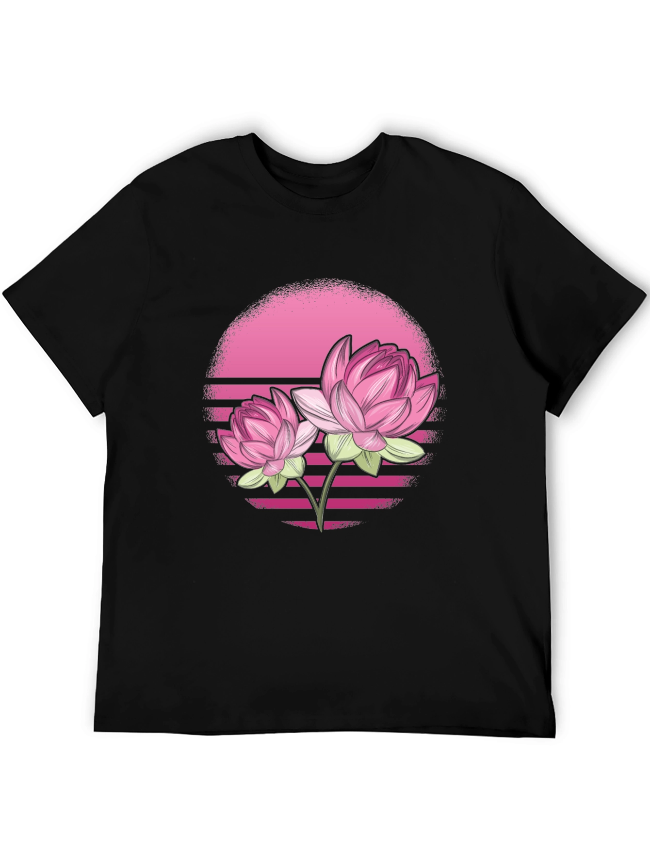 Black Pink Lotus Flower Graphic T-Shirt - Black view 5