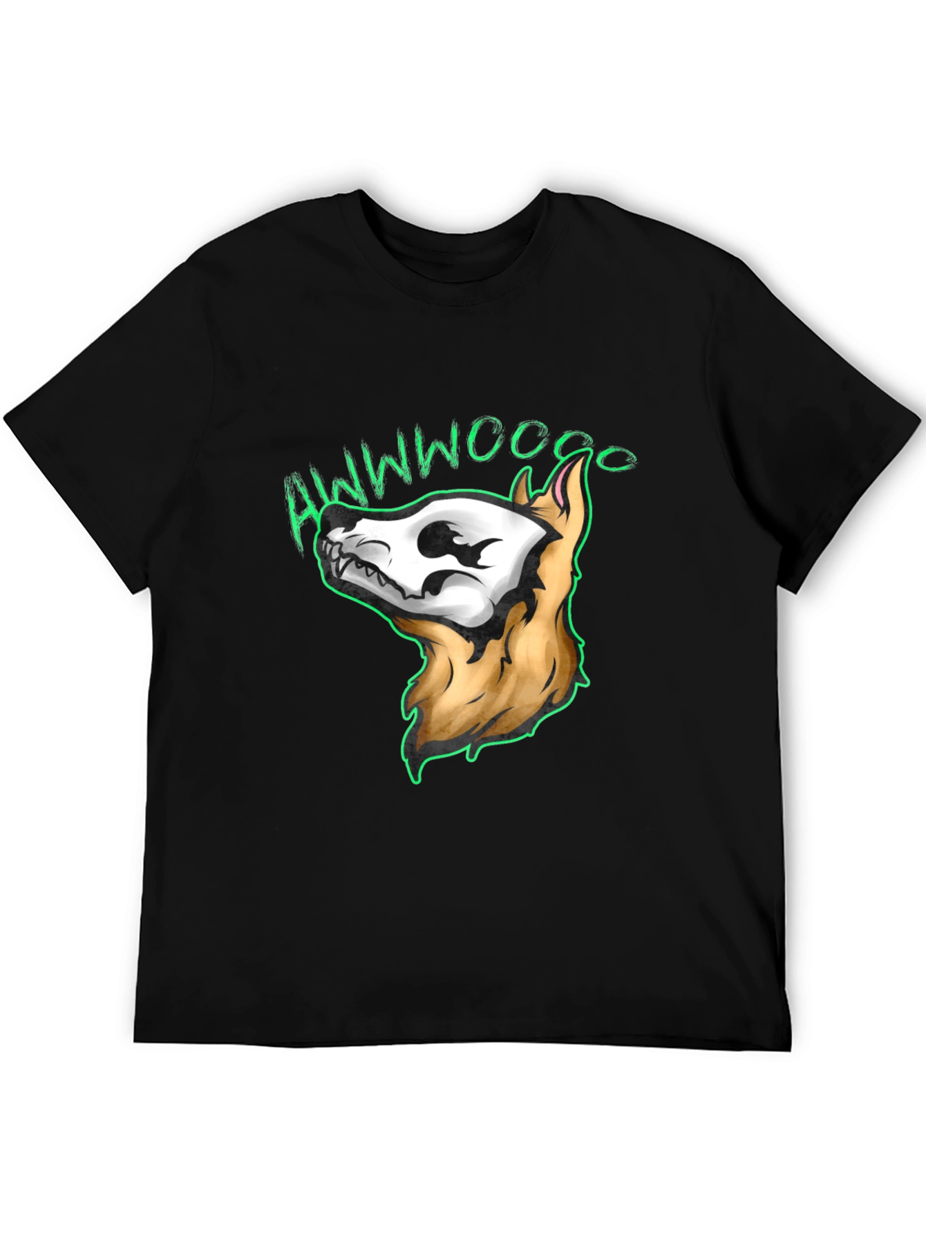 Black Awwwwoooo Skeleton Dog T-Shirt view 5