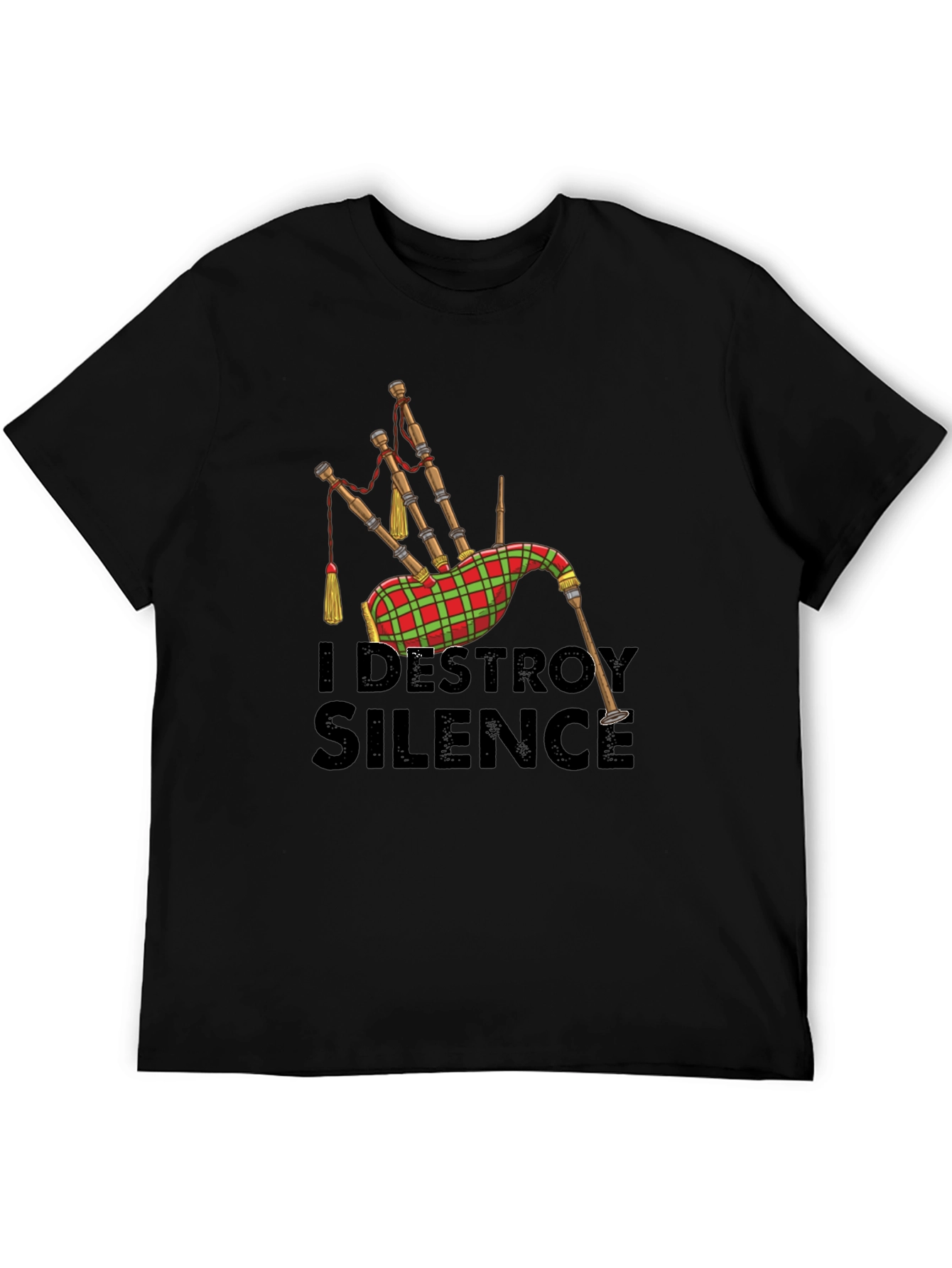 Black I Destroy Silence Bagpipe T-Shirt view 5