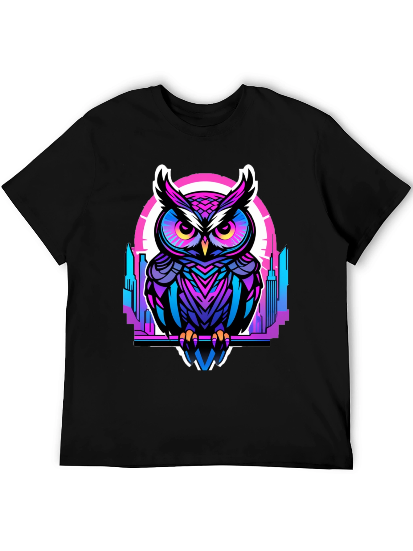Black Cyberpunk Owl Graphic Tee - Men's Black T-Shirt view 5