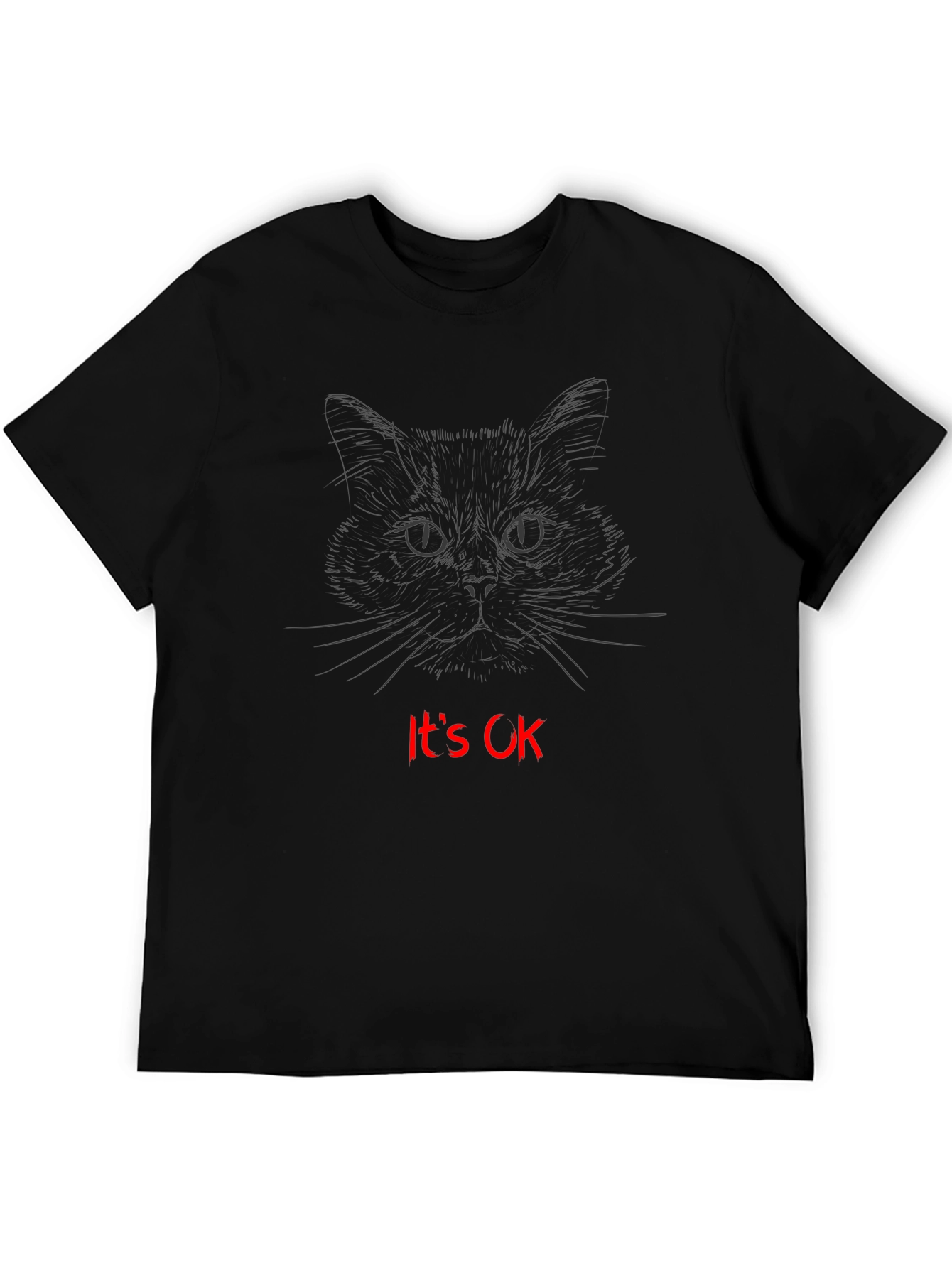 Black Cat Sketch "It's OK" Graphic T-Shirt view 5
