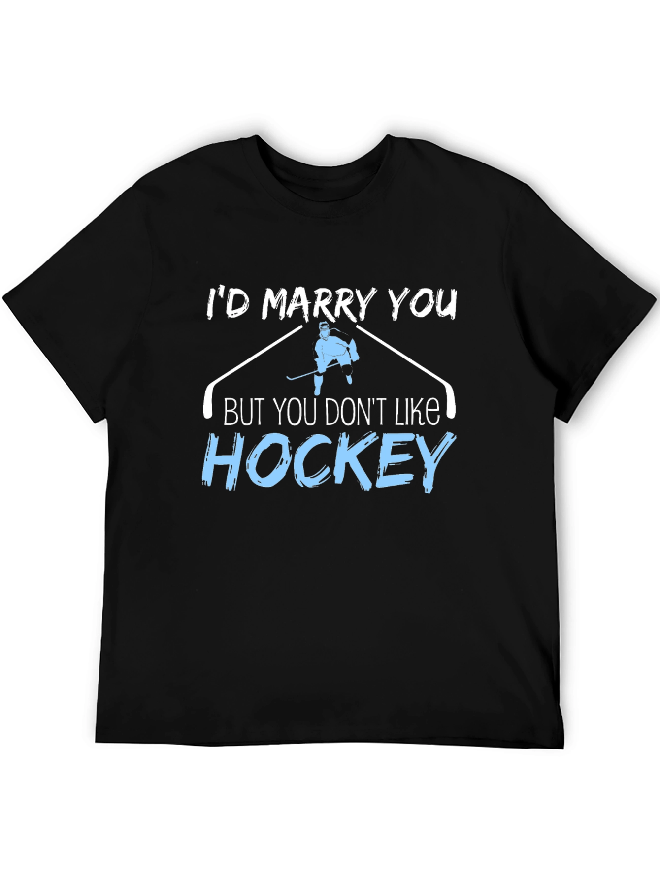 Black Hockey Fan Humor Graphic Tee - I'd Marry You! view 5
