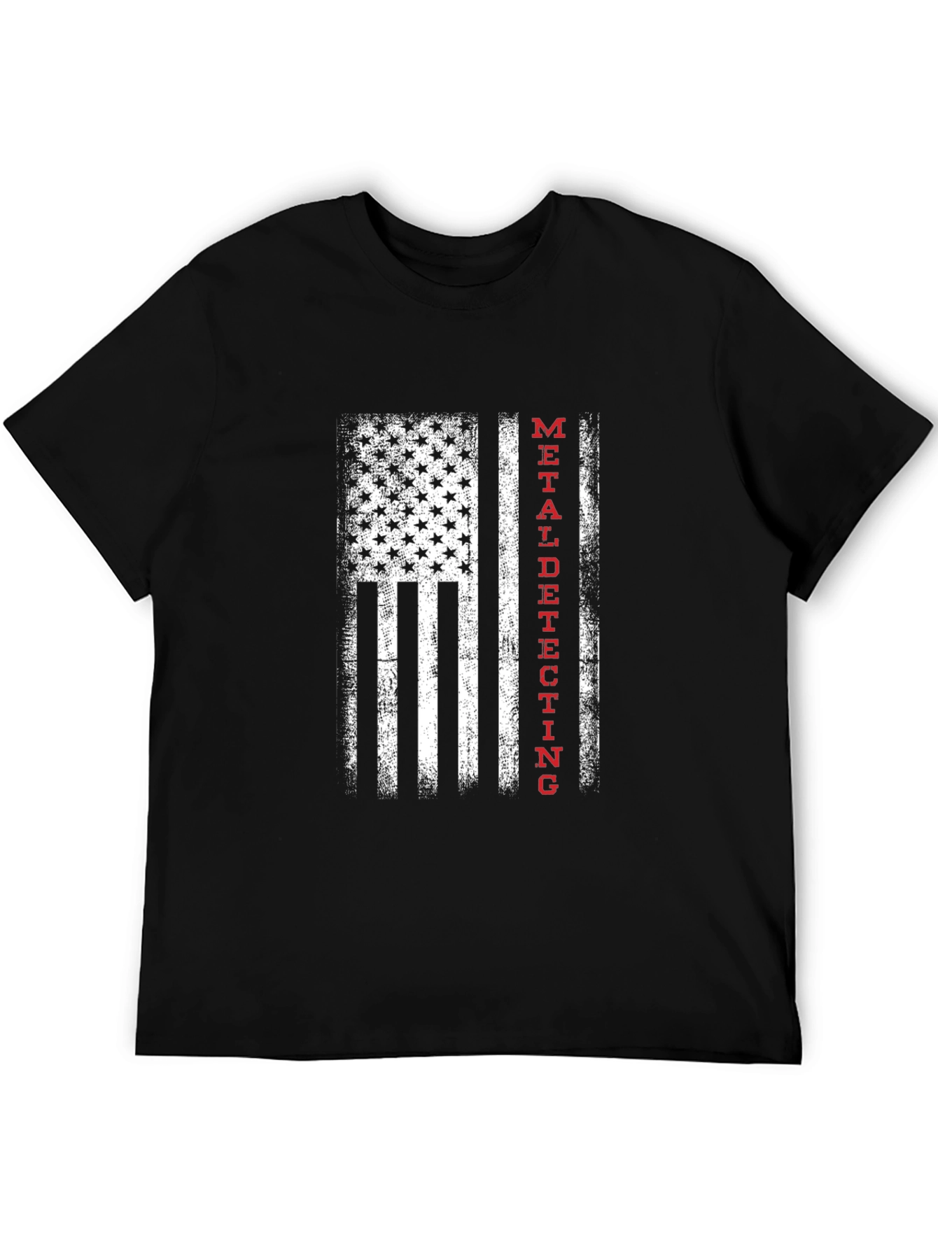 Black Metal Detecting USA Flag T-Shirt view 5
