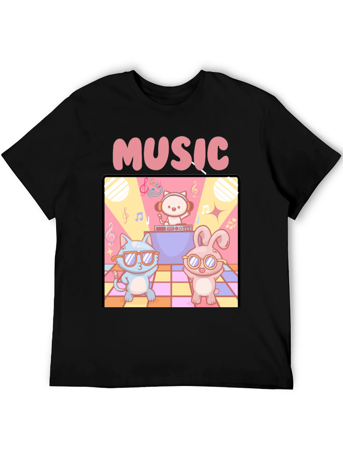 Black Music Cats and Bunny DJ T-Shirt view 5