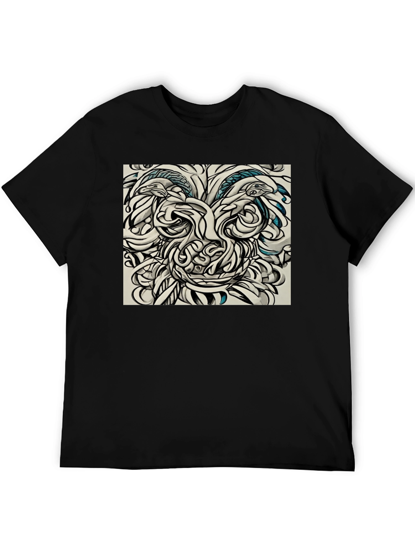 Black Abstract Face Graphic Tee - Black Cotton Comfort view 5