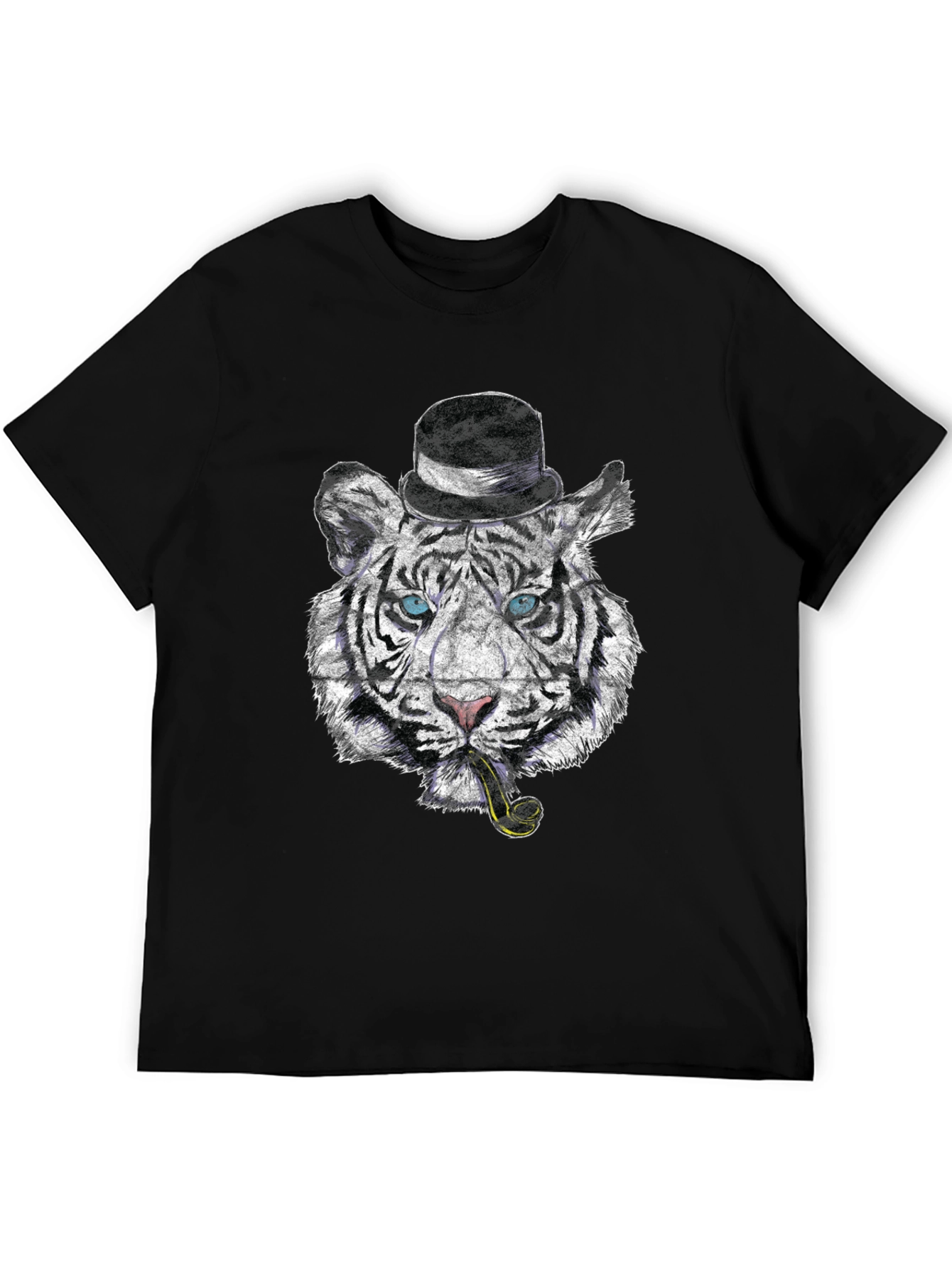 Black Tiger with Hat & Pipe Black Graphic Tee view 5