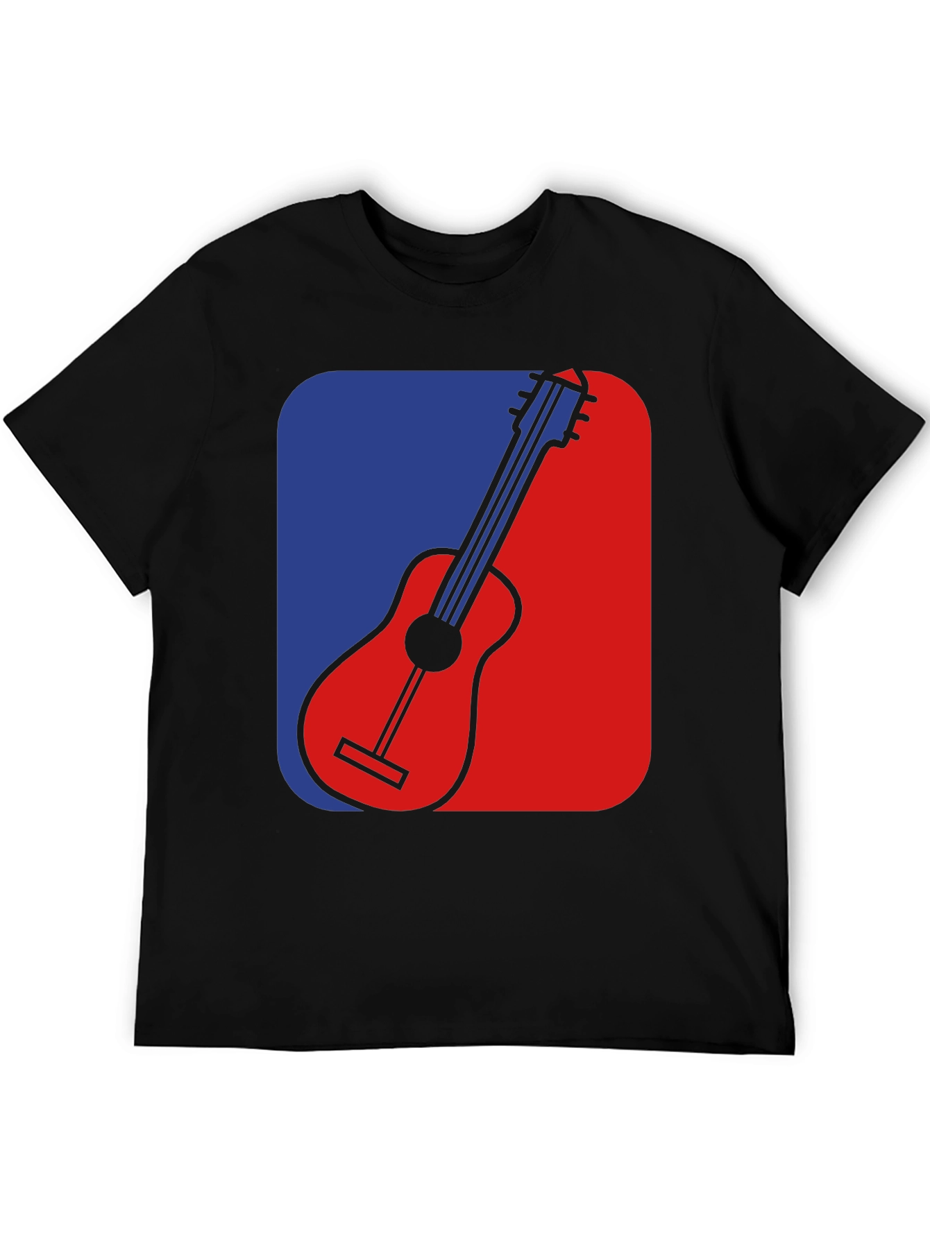 Black Guitar Graphic Tee - Blue & Red Design, Black T-Shirt view 5