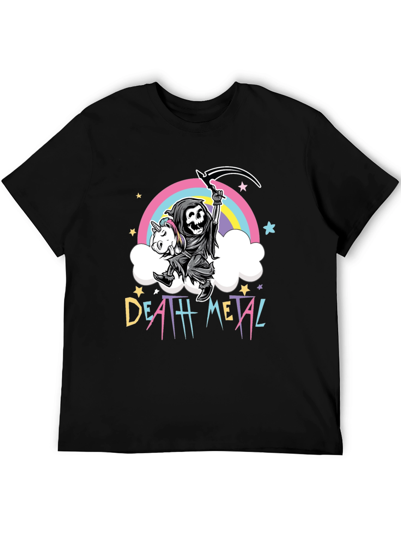 Black Death Metal Grim Reaper Unicorn T-Shirt view 5