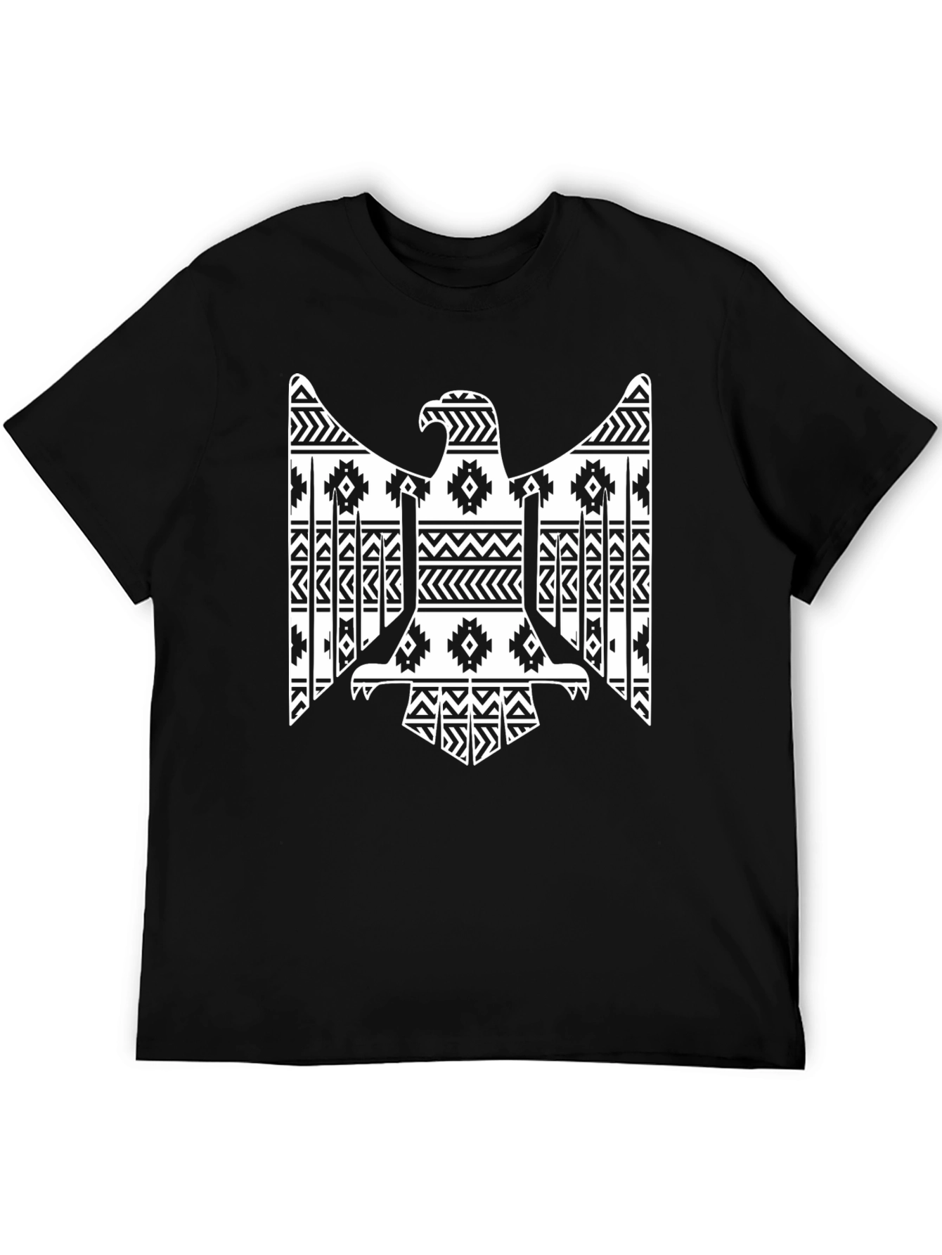 Black Tribal Eagle Graphic Tee - Black Cotton T-Shirt view 5