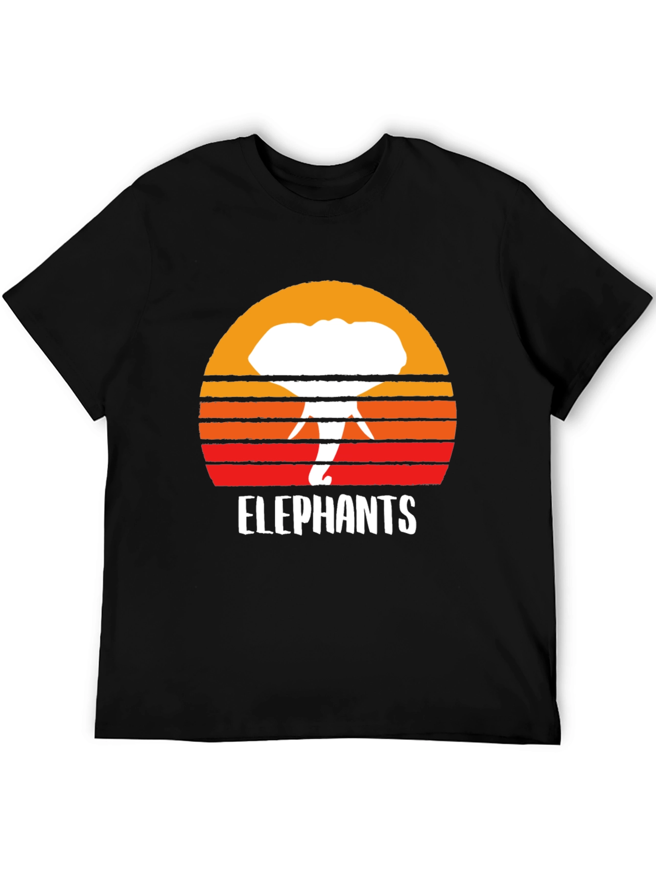 Black Elephant Sunset Graphic Tee - Retro Style Black T-Shirt view 5