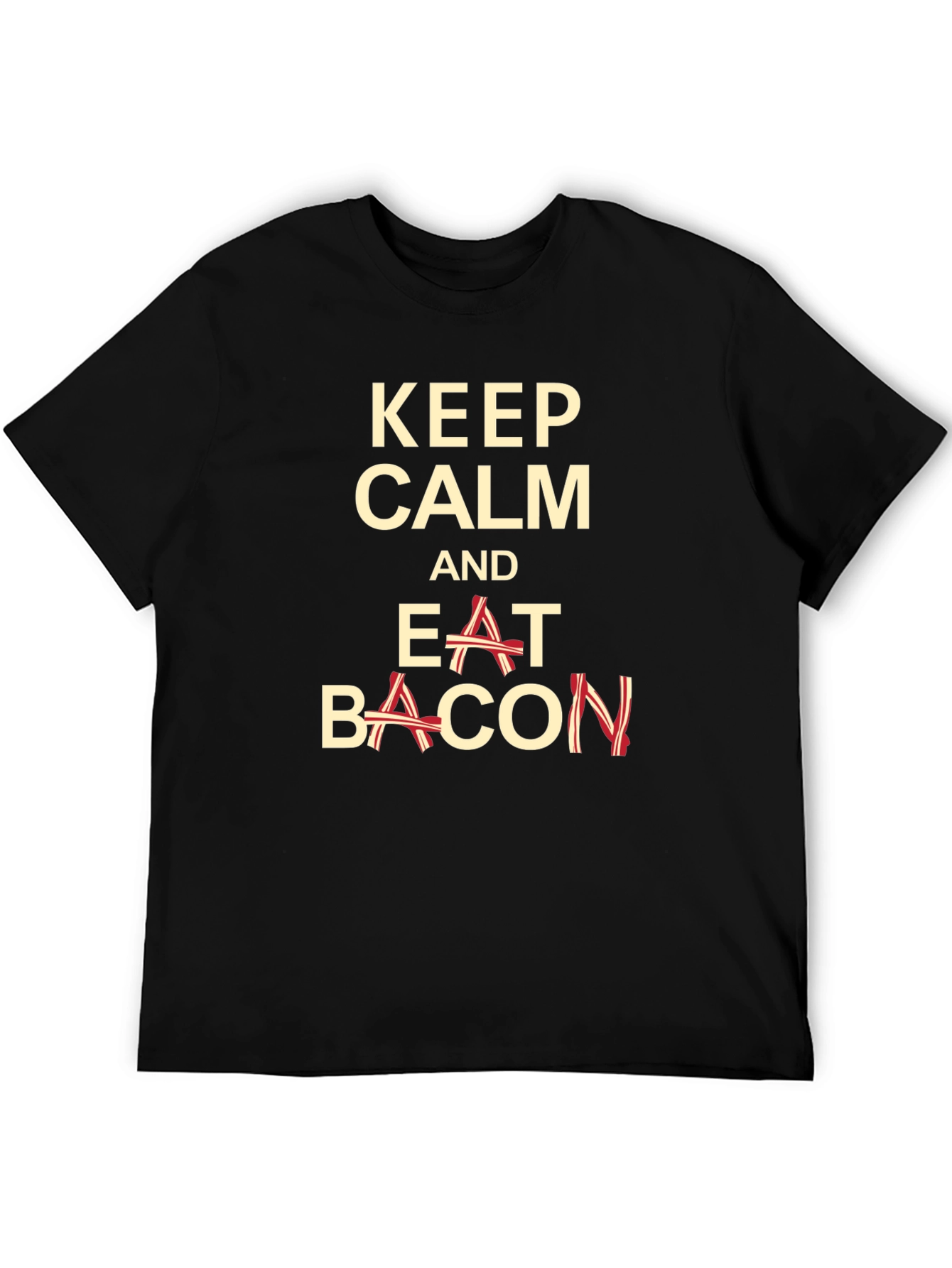 Black Keep Calm and Eat Bacon Funny T-Shirt view 5