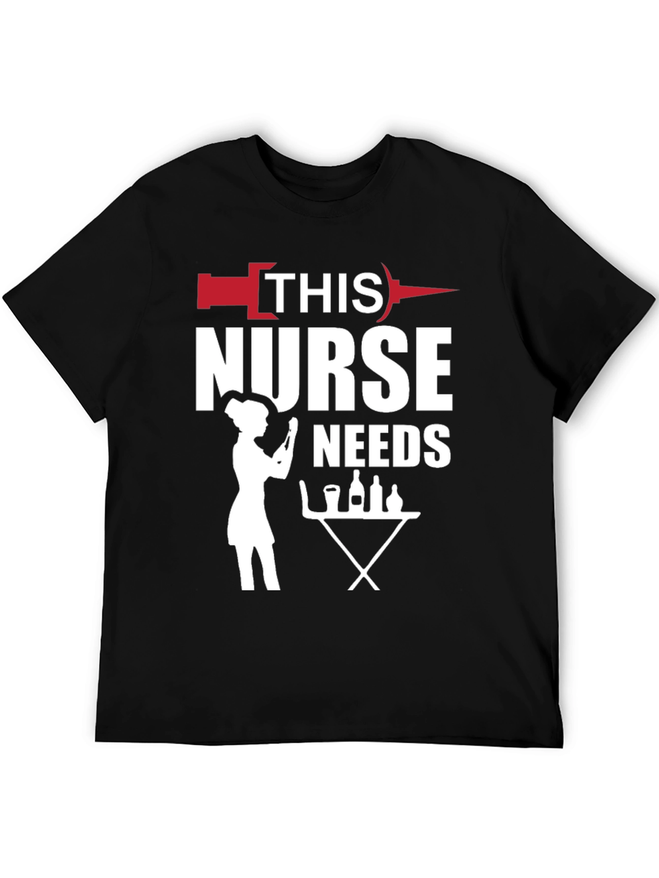 Black Humorous Nurse Needs Wine T-Shirt - Black view 5