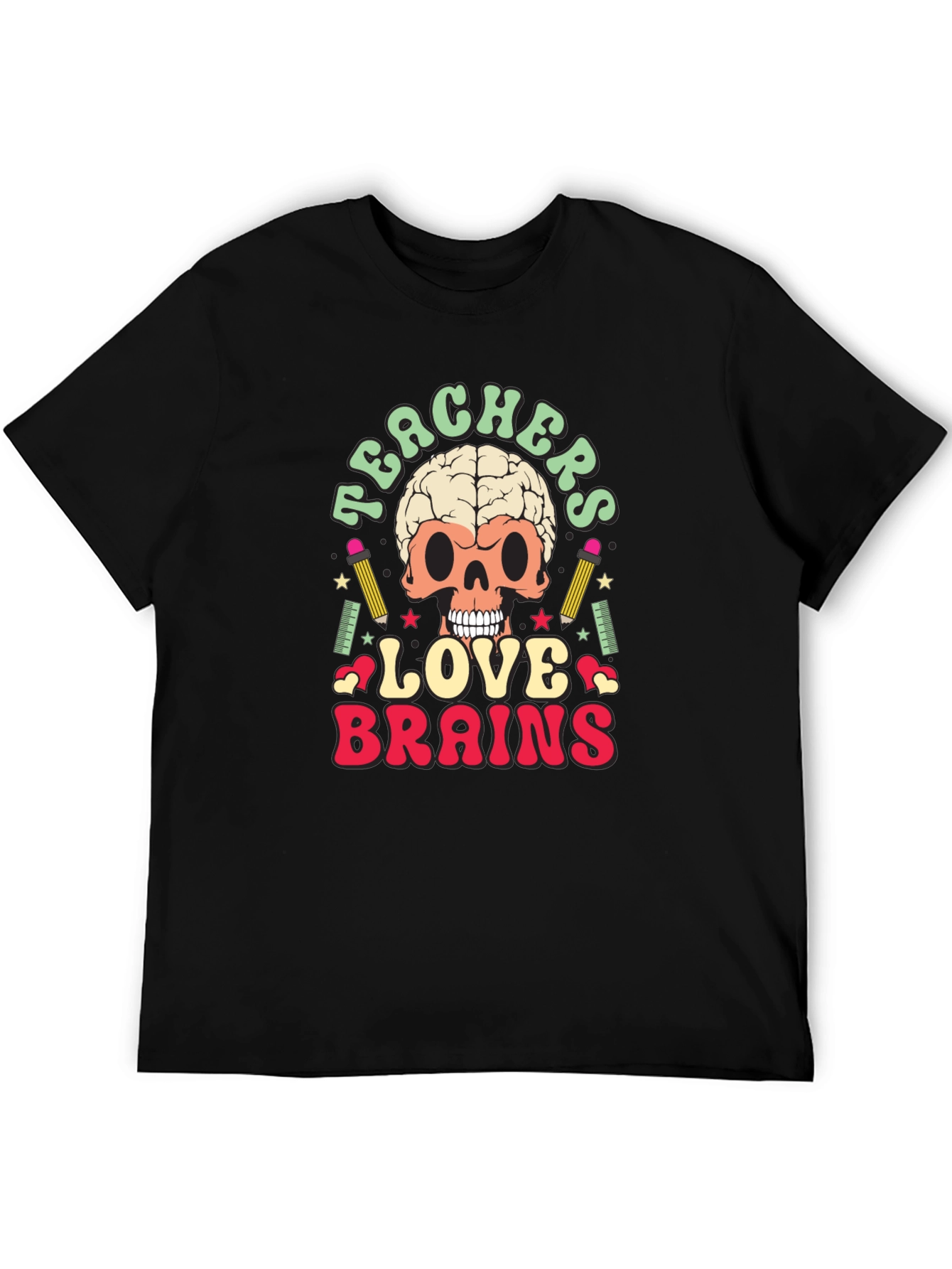 Black Teachers Love Brains Graphic Tee - Funny Skull T-Shirt view 5