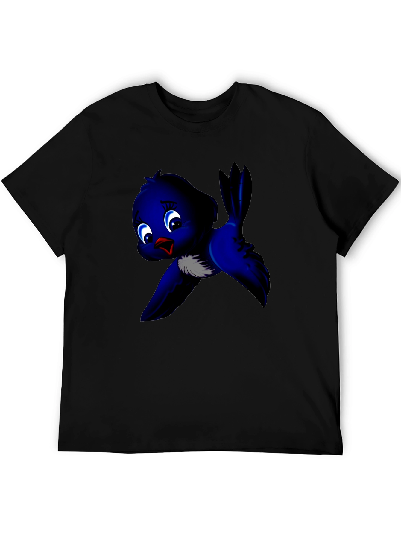 Black Cute Blue Bird Graphic Tee - Soft Cotton view 5