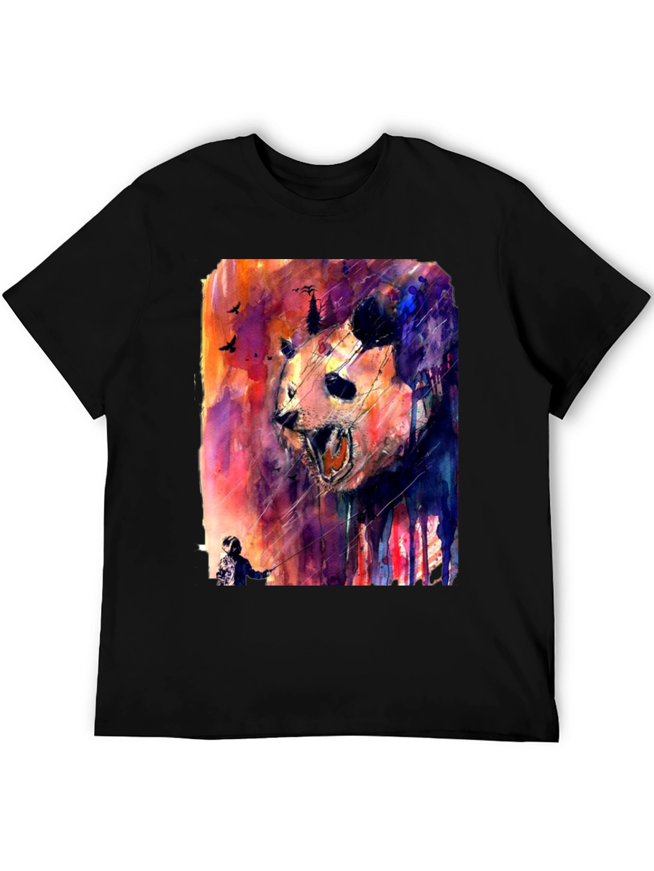 Black Panda Watercolor Graphic Print Black T-Shirt view 5