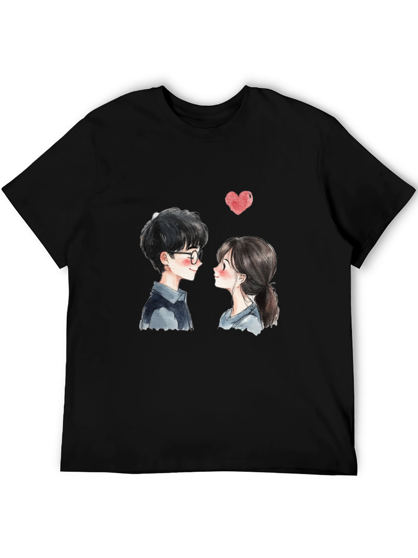 Black Cute Couple Graphic Tee - Black Casual T-Shirt view 5