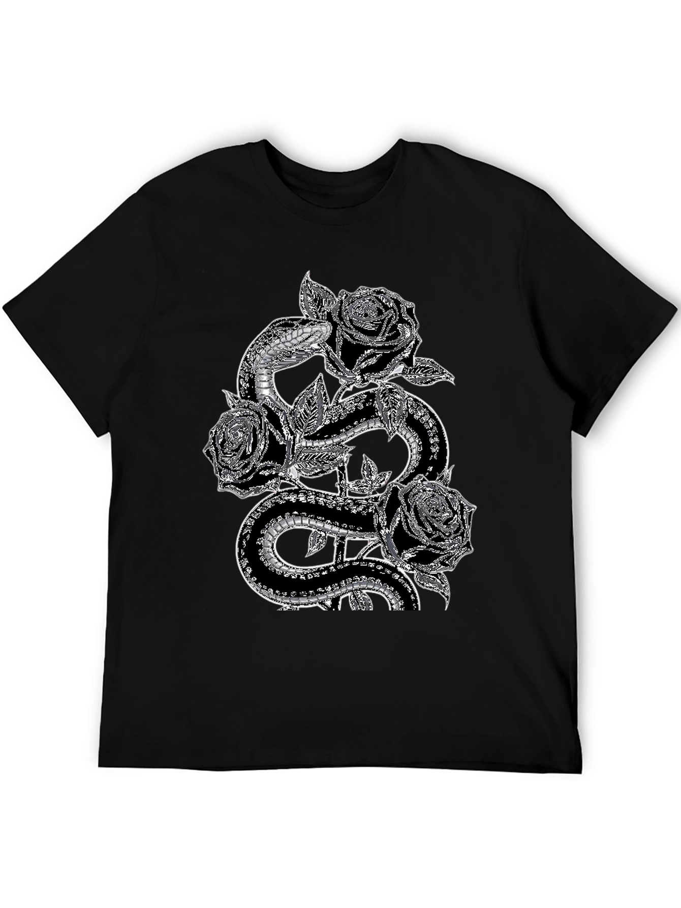 Black Snake & Roses Graphic Tee - Stylish Black T-Shirt view 5